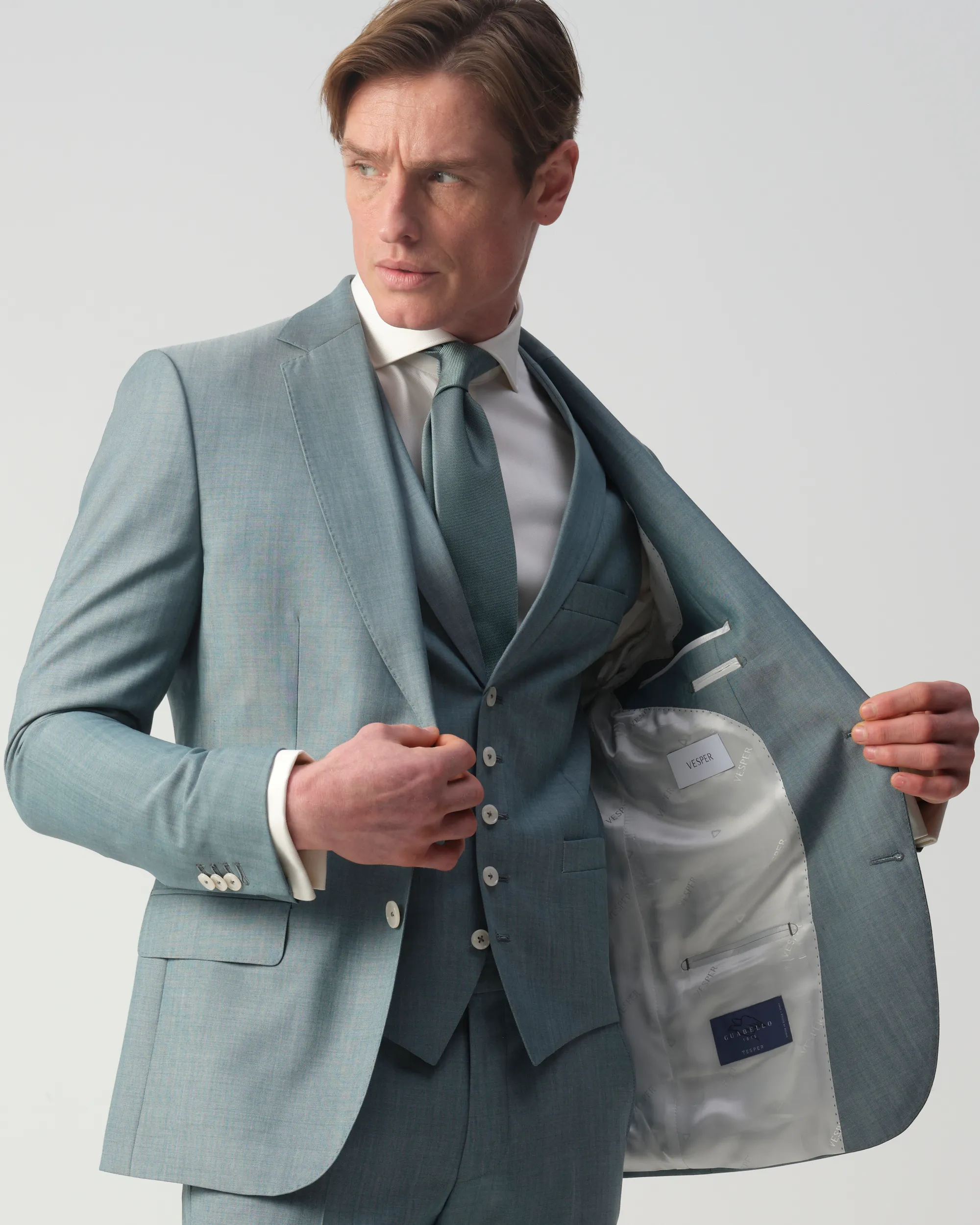 Vesper Draper 3-delig Trouwpak Groen uni 106747-001-44