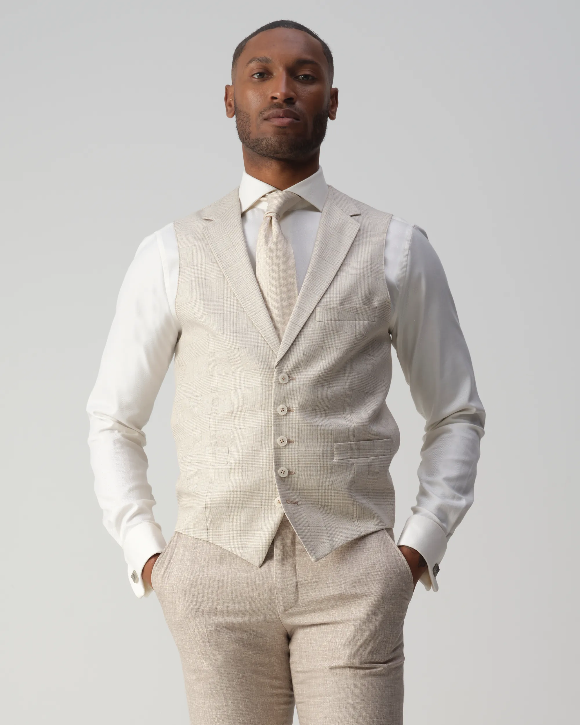 Vesper Ginsberg Gilet Sand grote ruit 106751-001-46