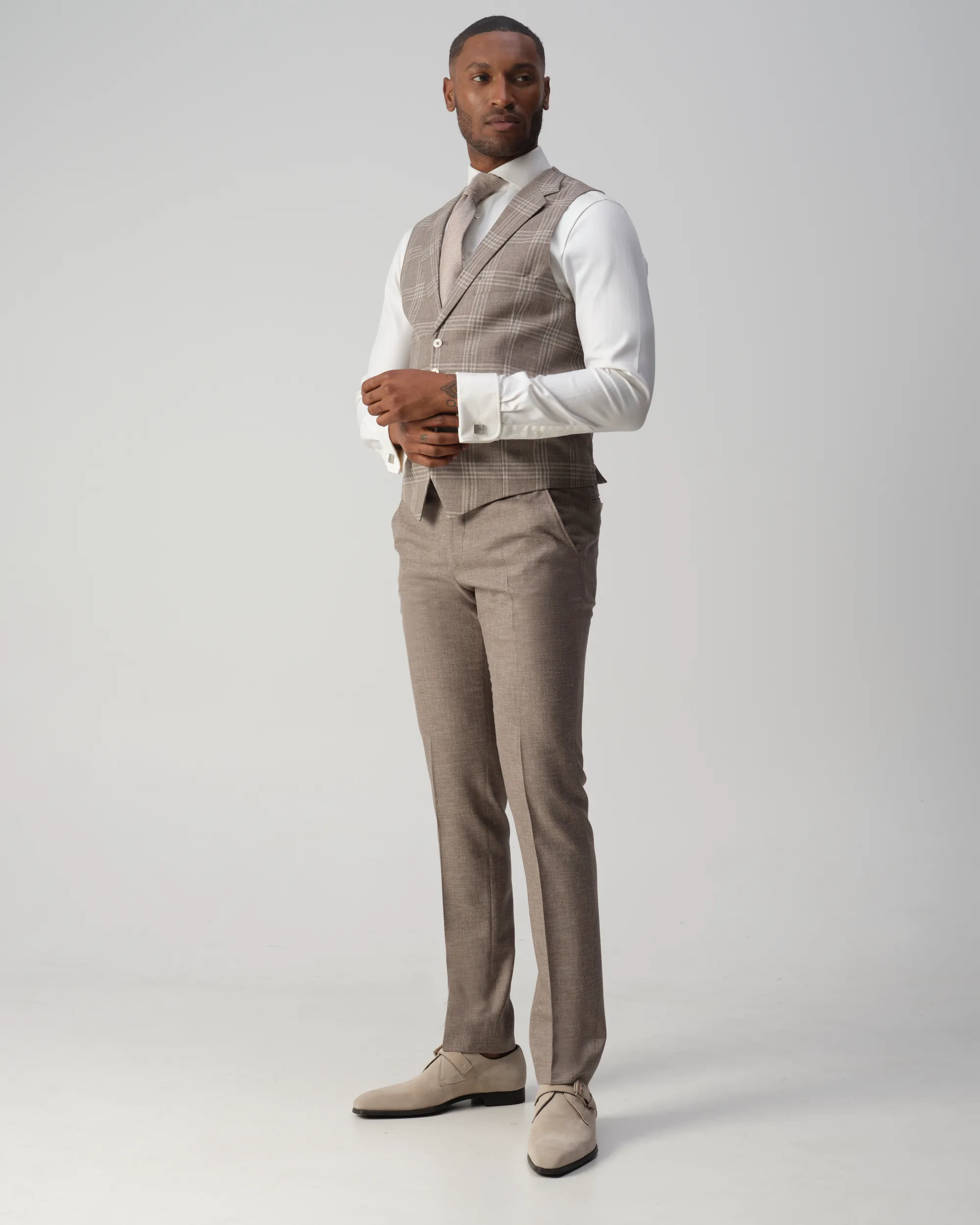 Vesper Ginsberg Gilet Beige grote ruit 106754-001-46