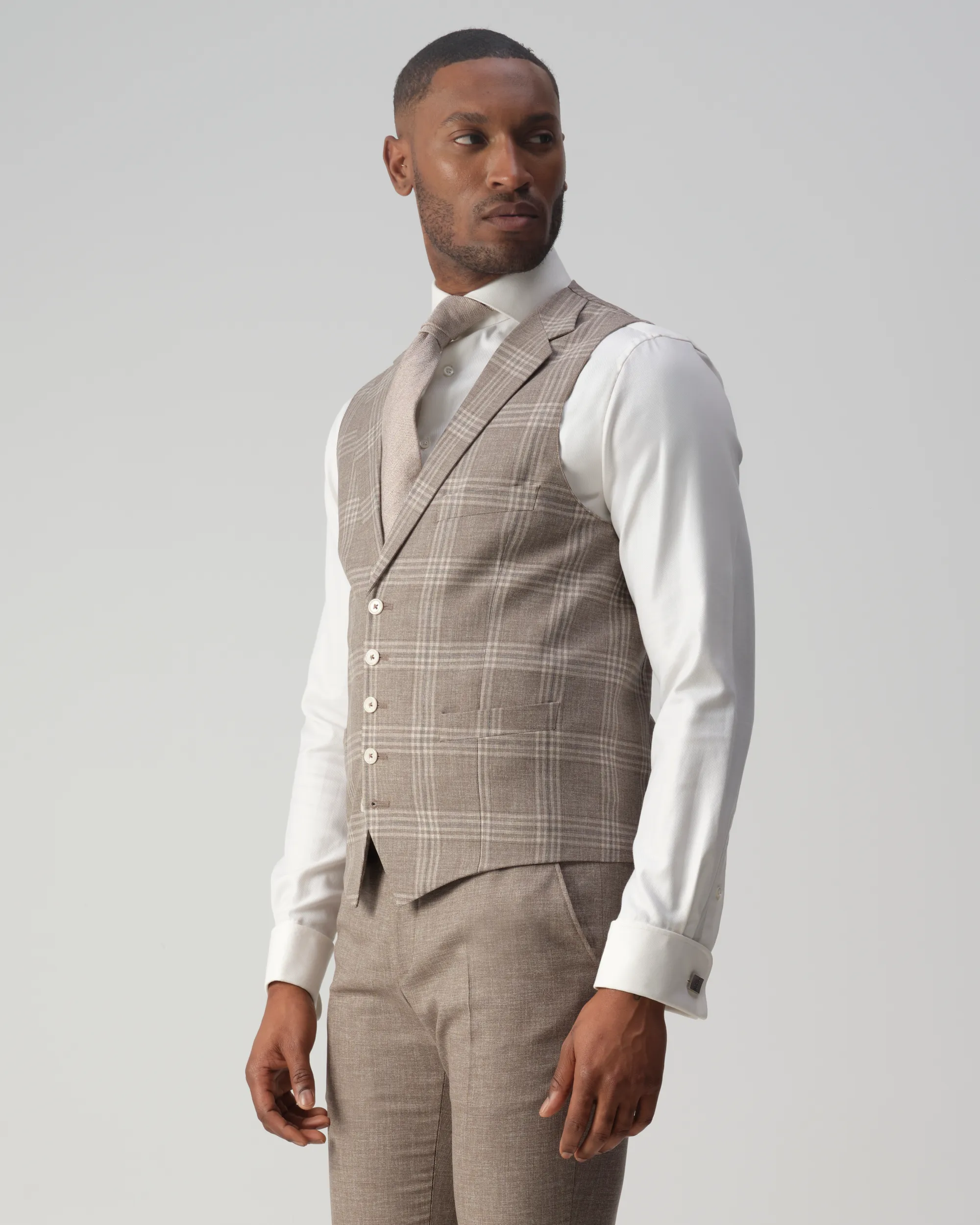 Vesper Ginsberg Gilet Beige grote ruit 106754-001-46