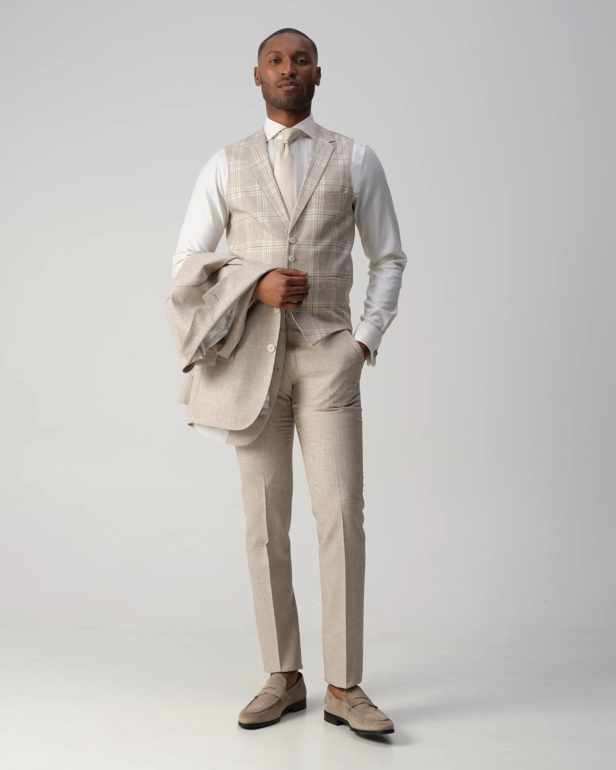 Vesper Ginsberg Gilet Sand grote ruit 106754-002-46