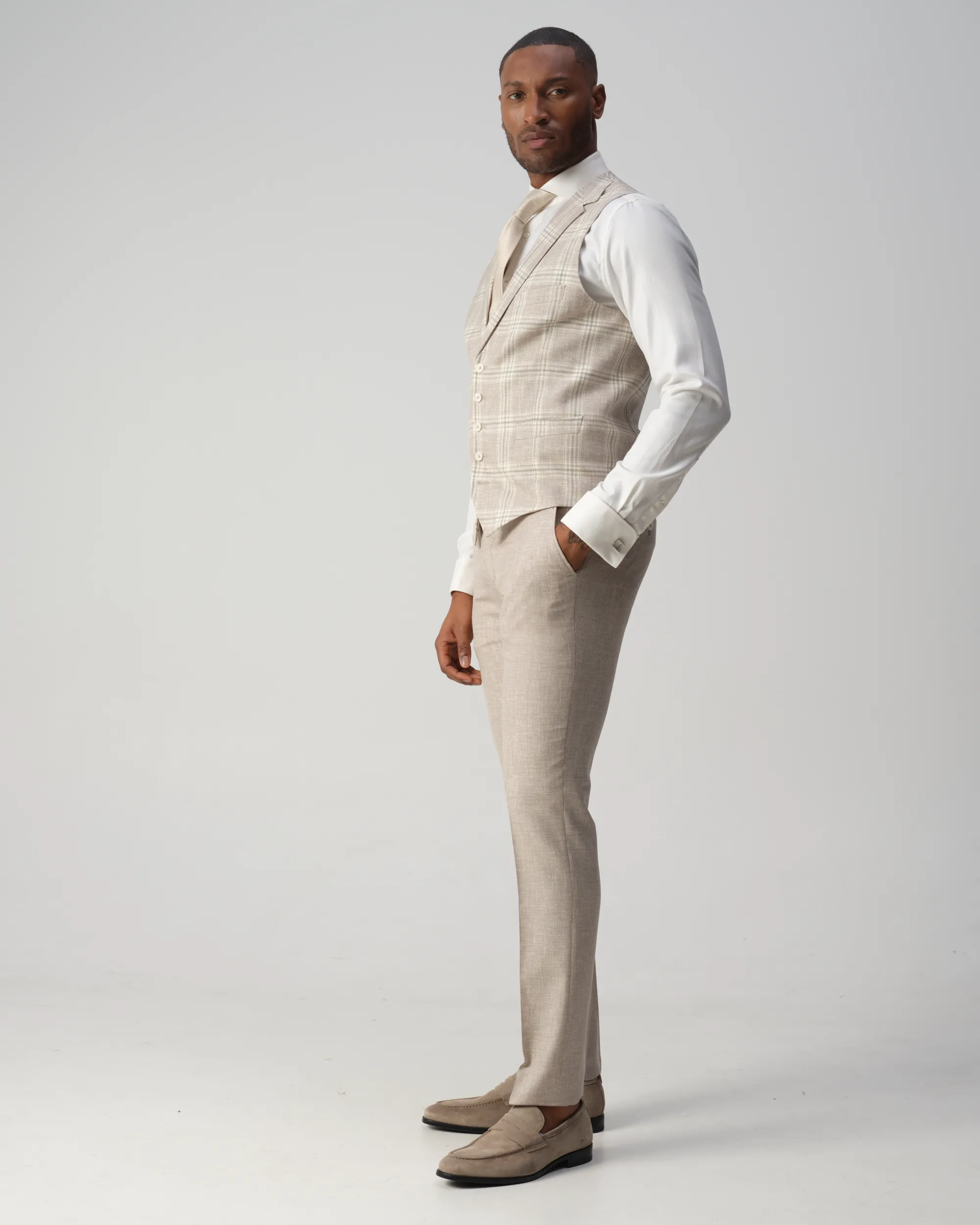 Vesper Ginsberg Gilet Sand grote ruit 106754-002-46