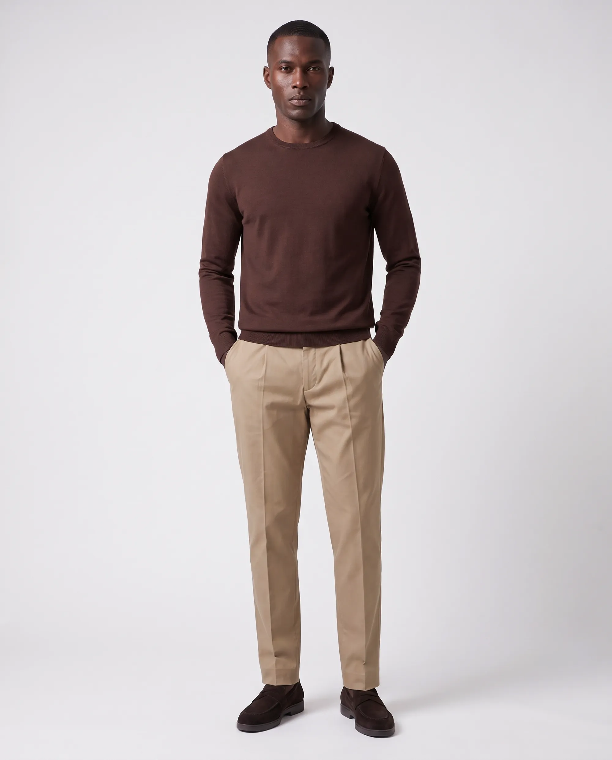 Vesper Trui ronde hals Mortimer Dark brown 106978-003-L