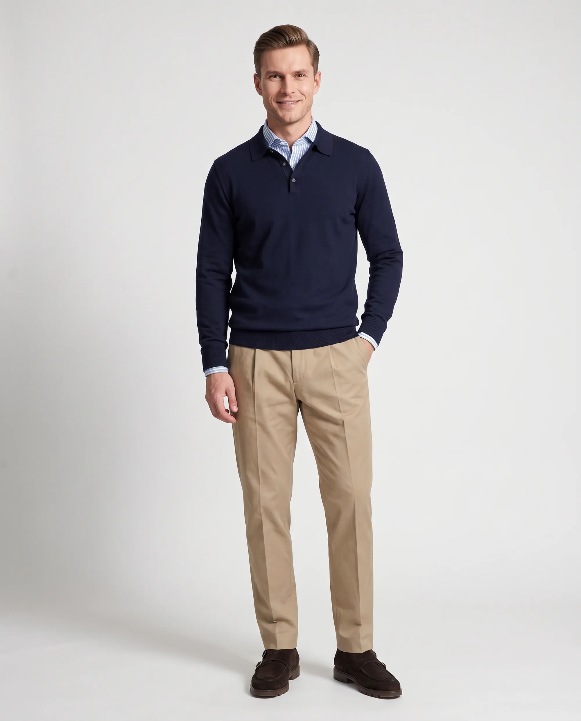 Vesper Polo lange mouw Landsdowne Navy 106979-002-L