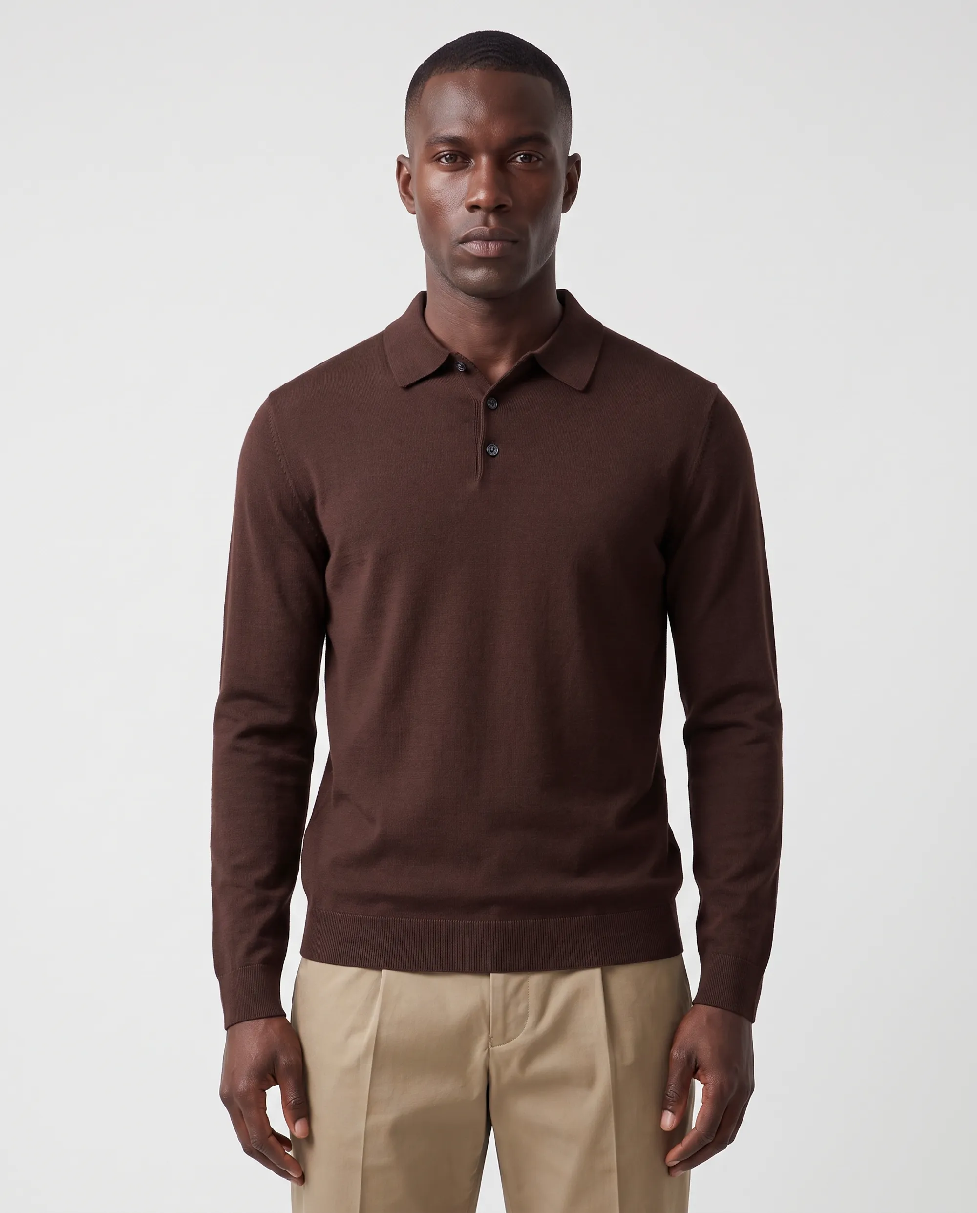 Vesper Polo lange mouw Landsdowne Dark brown 106979-003-L
