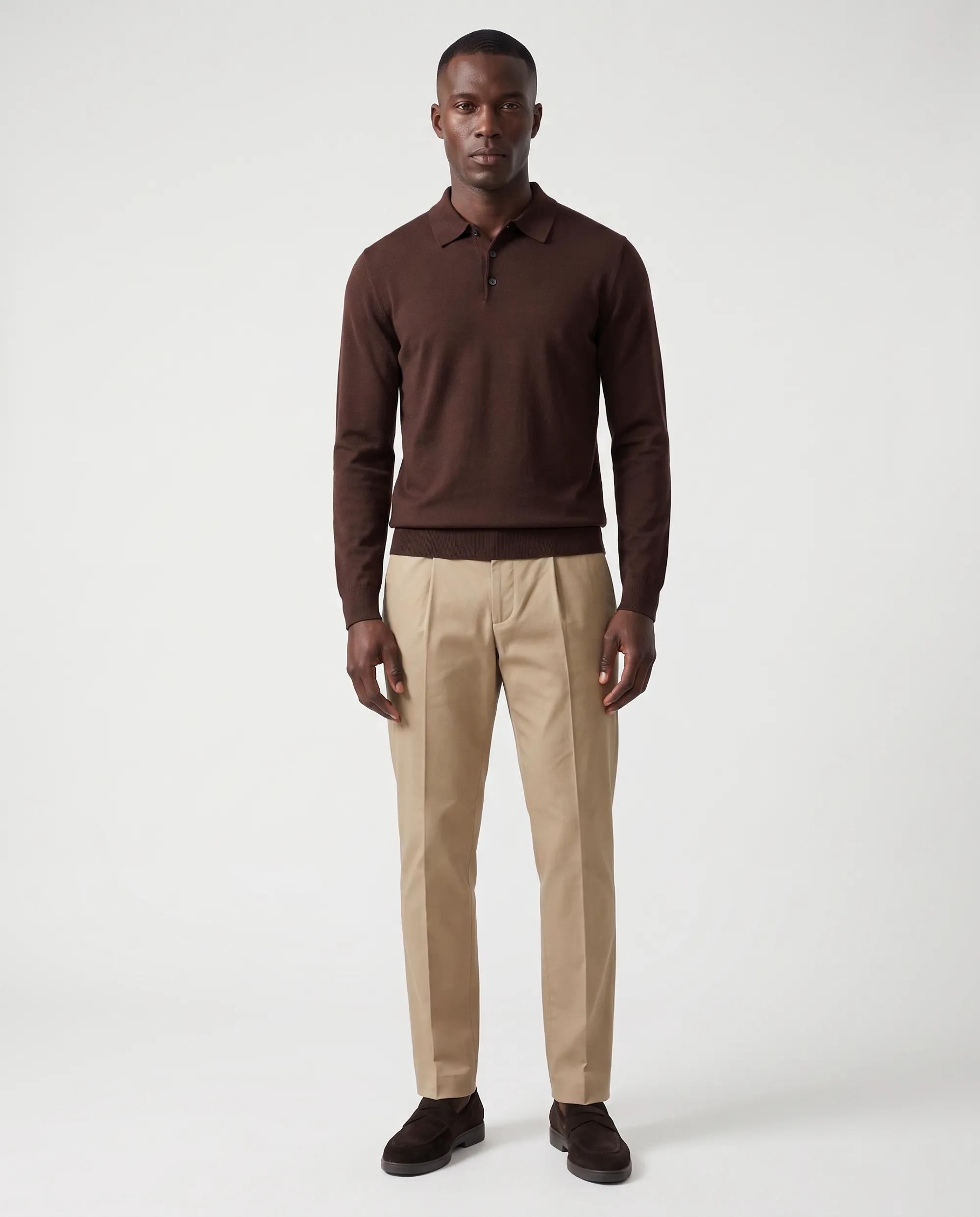 Vesper Polo lange mouw Landsdowne Dark brown 106979-003-L