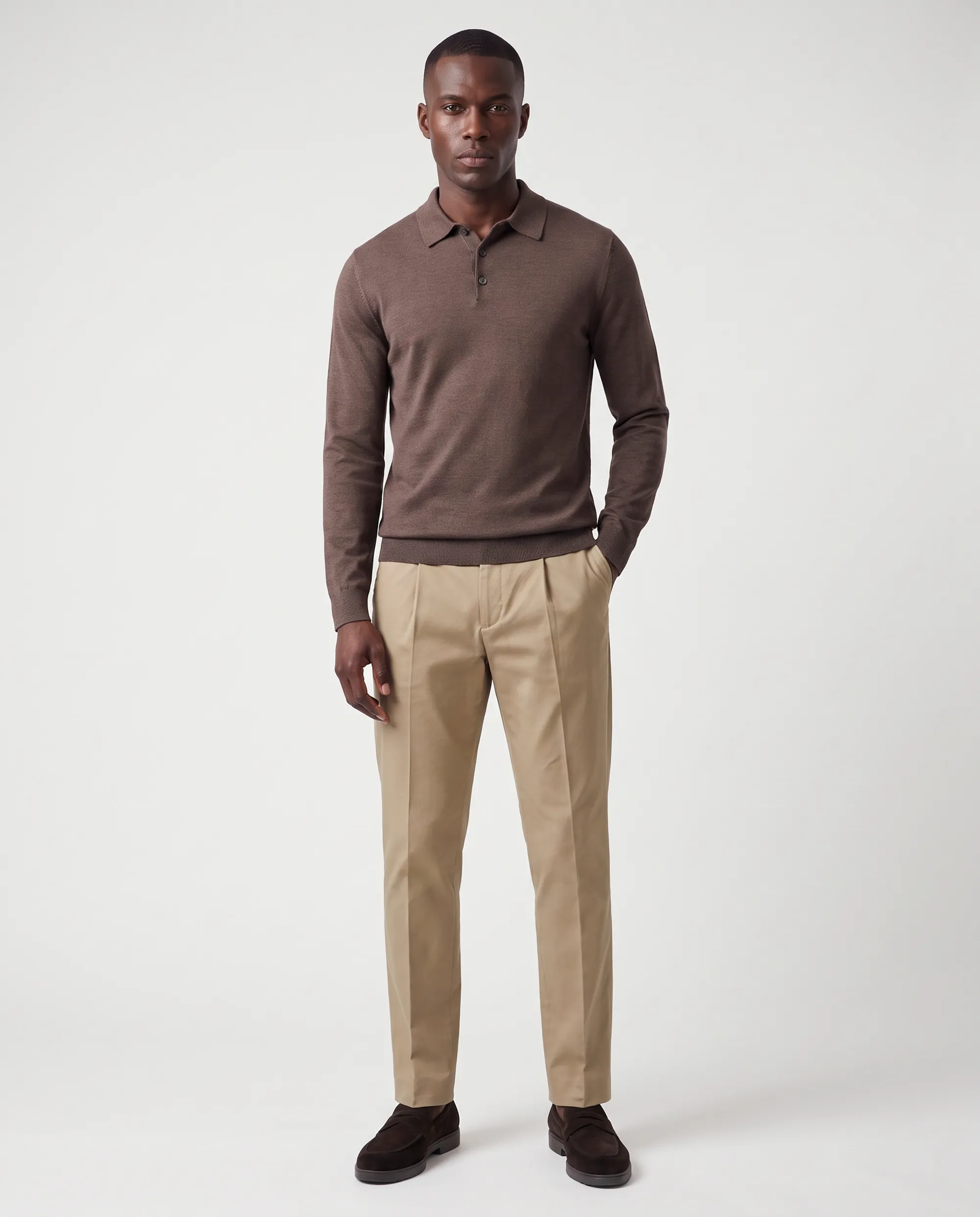 Vesper Polo lange mouw Landsdowne Coffe Bean 106979-004-L