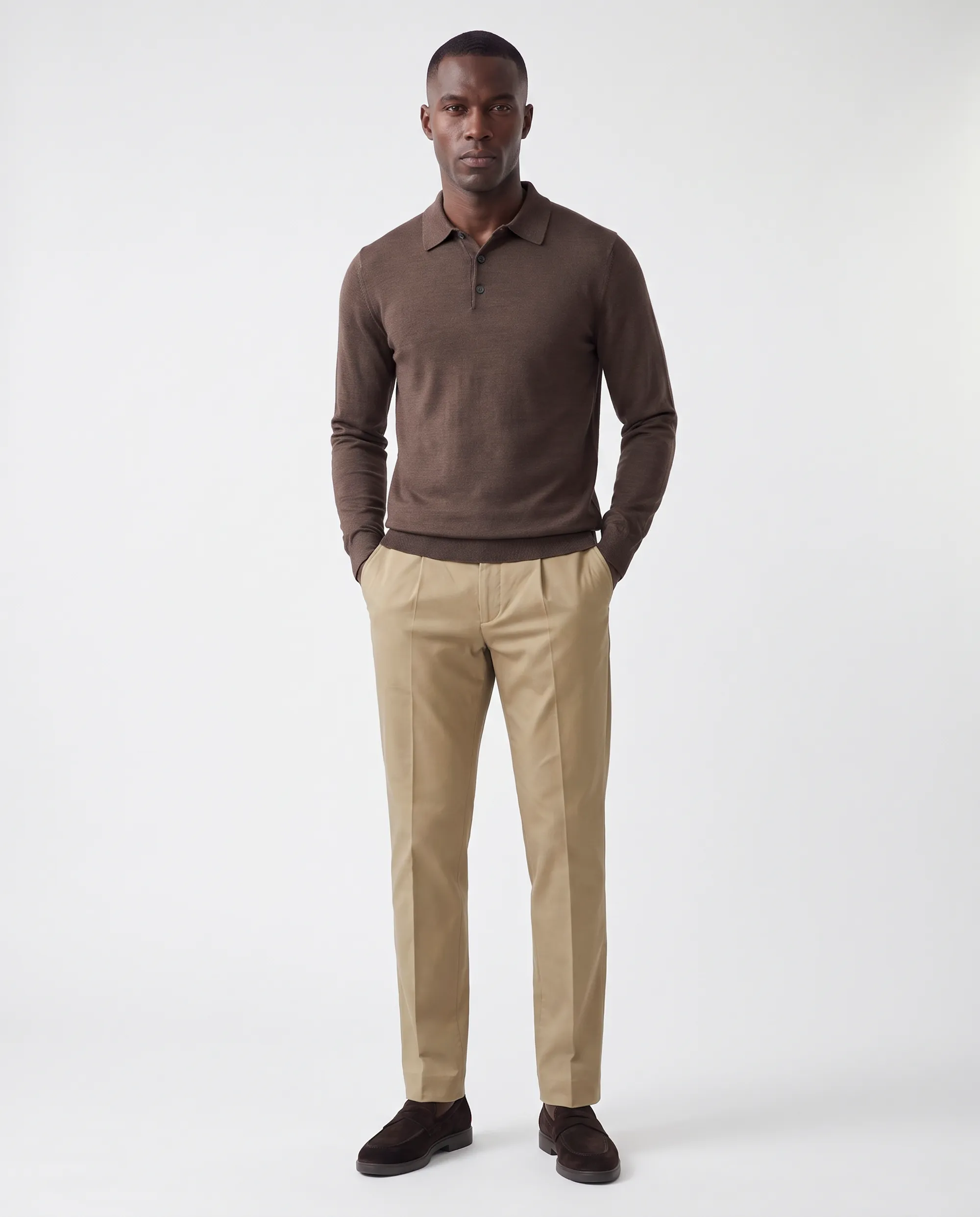 Vesper Polo lange mouw Landsdowne Coffe Bean 106979-004-L