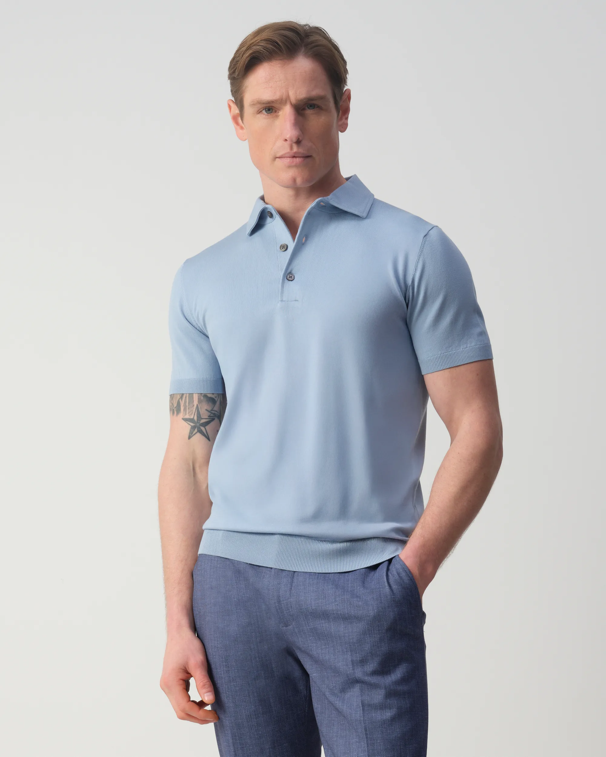 Vesper Pelham Polo Lichtblauw uni 106980-001-L