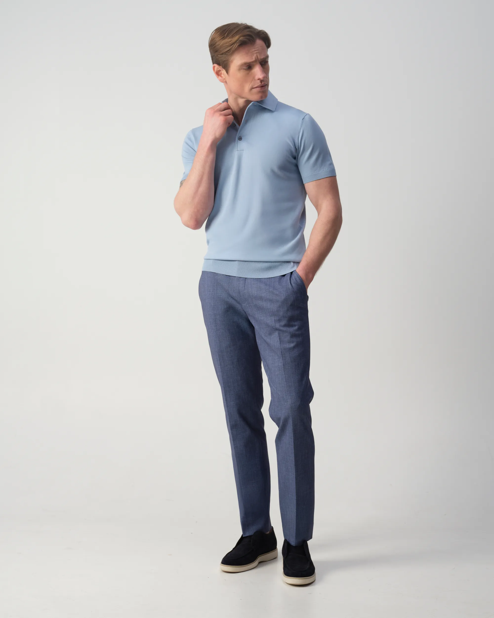 Vesper Pelham Polo Lichtblauw uni 106980-001-L