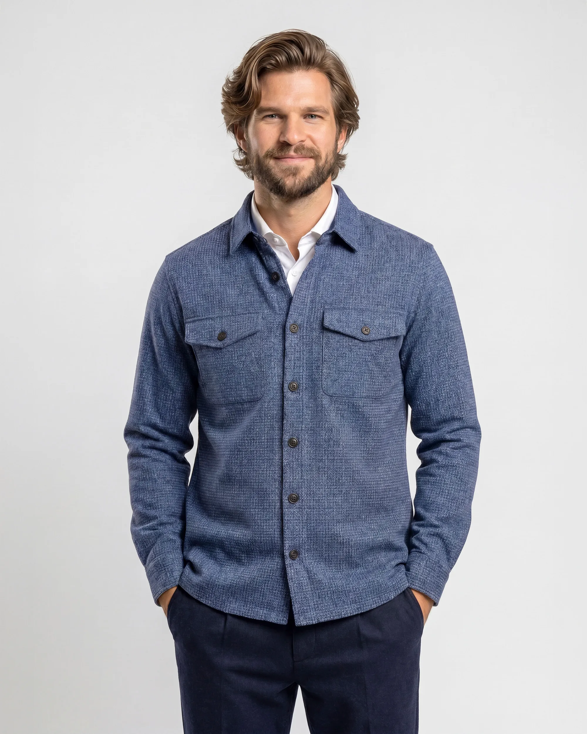 Campbell Overshirt Walker Pied de Poule Medieval blue dessin 107586-001-L