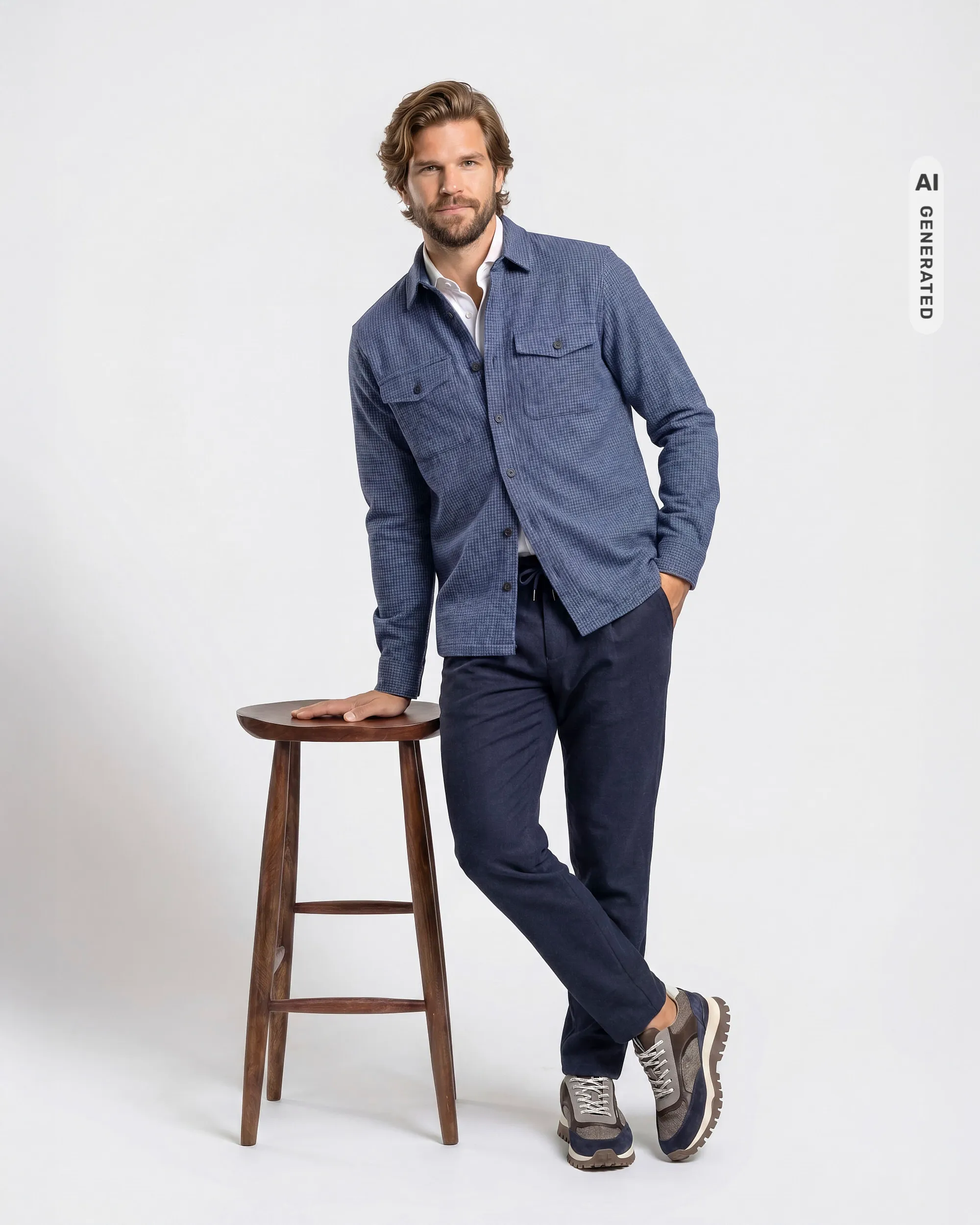 Campbell Overshirt Walker Pied de Poule Medieval blue dessin 107586-001-L