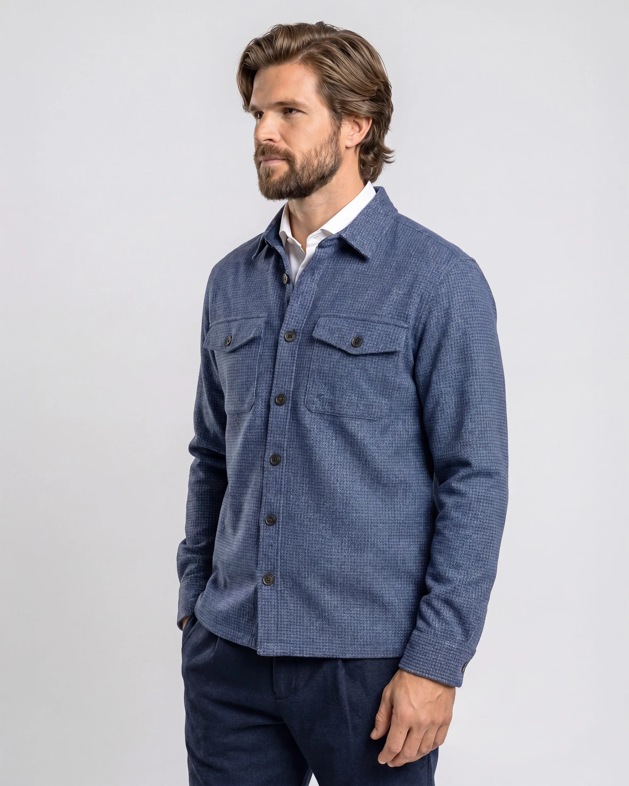 Campbell Overshirt Walker Pied de Poule Medieval blue dessin 107586-001-L