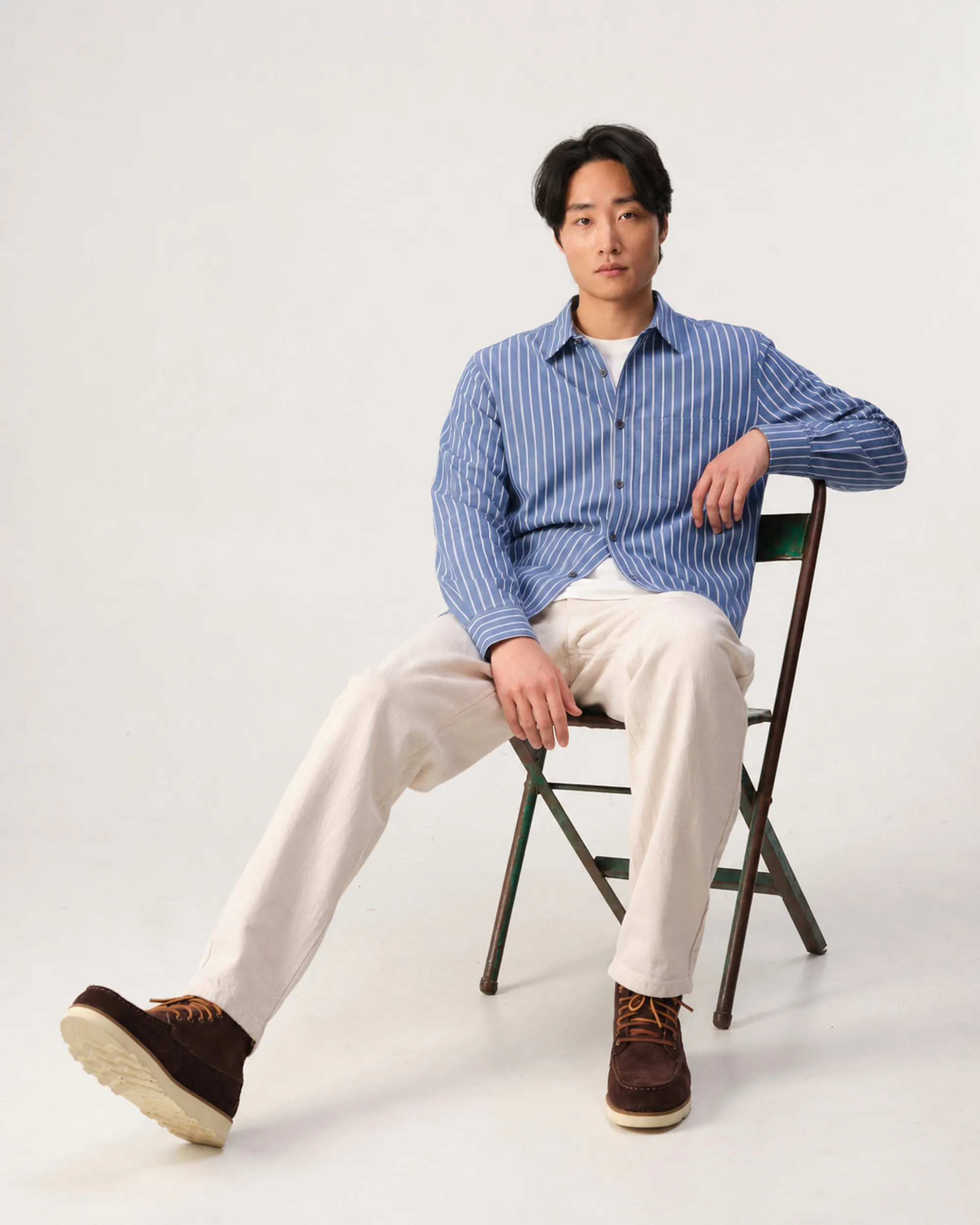 J.C. RAGS Casual Overhemd LM Sky Captain streep 107620-001-L