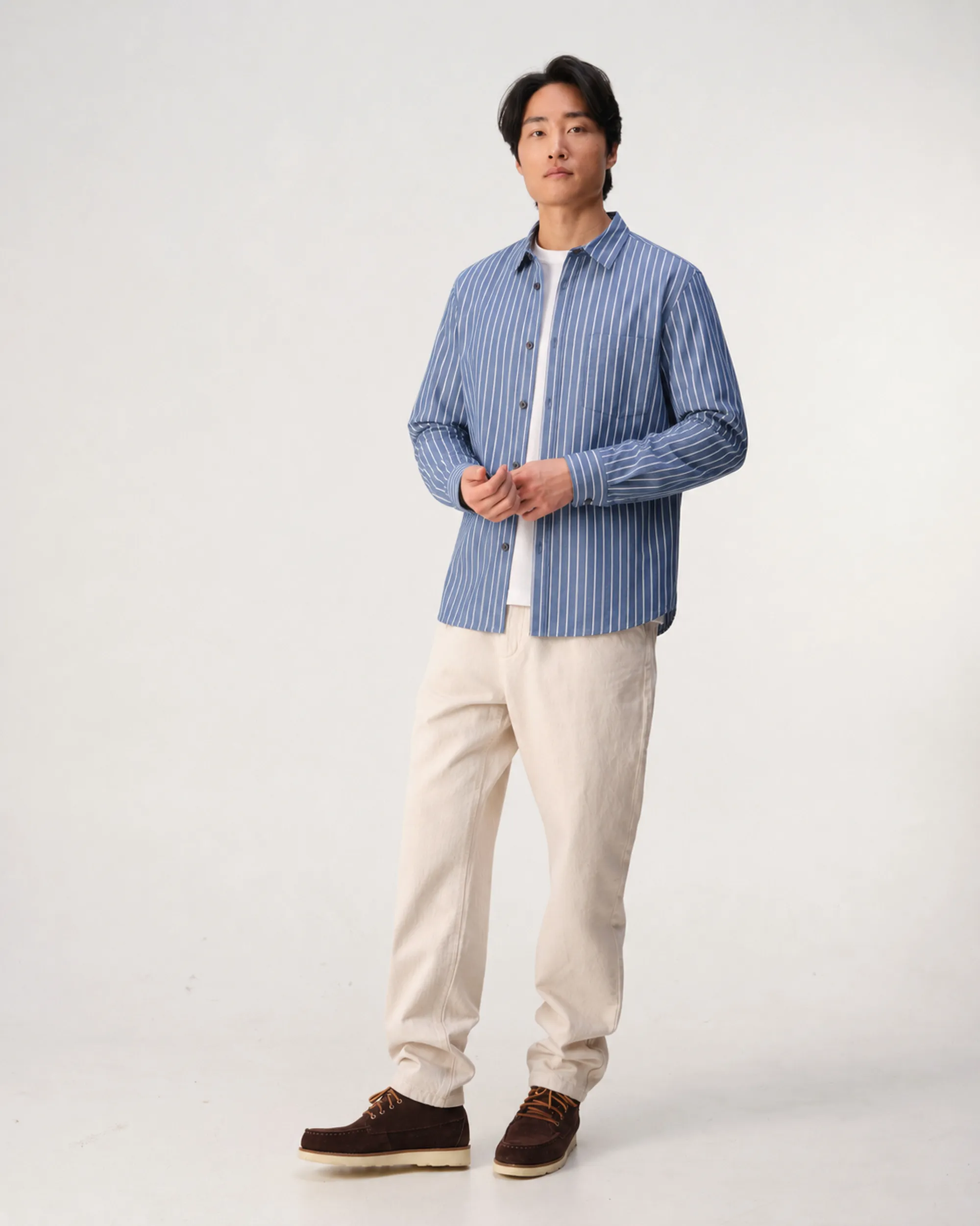 J.C. RAGS Casual Overhemd LM Sky Captain streep 107620-001-L