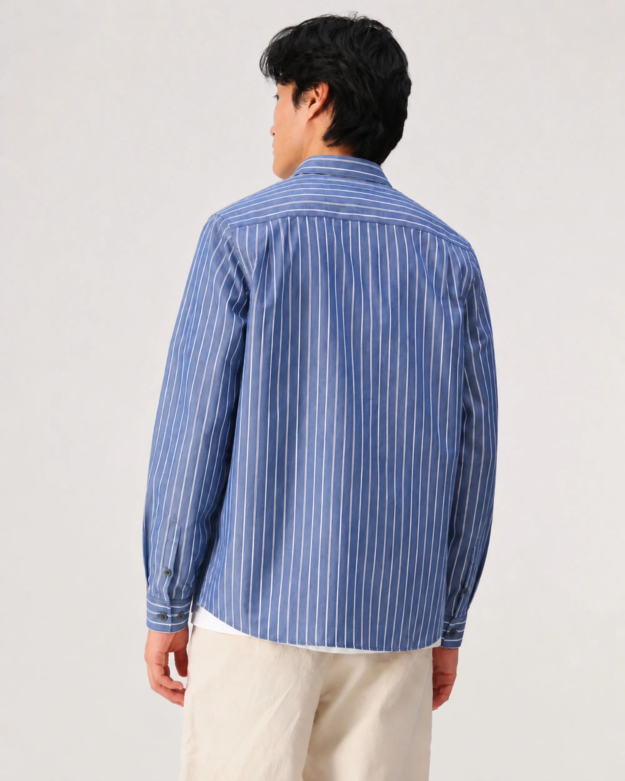 J.C. RAGS Casual Overhemd LM Sky Captain streep 107620-001-L