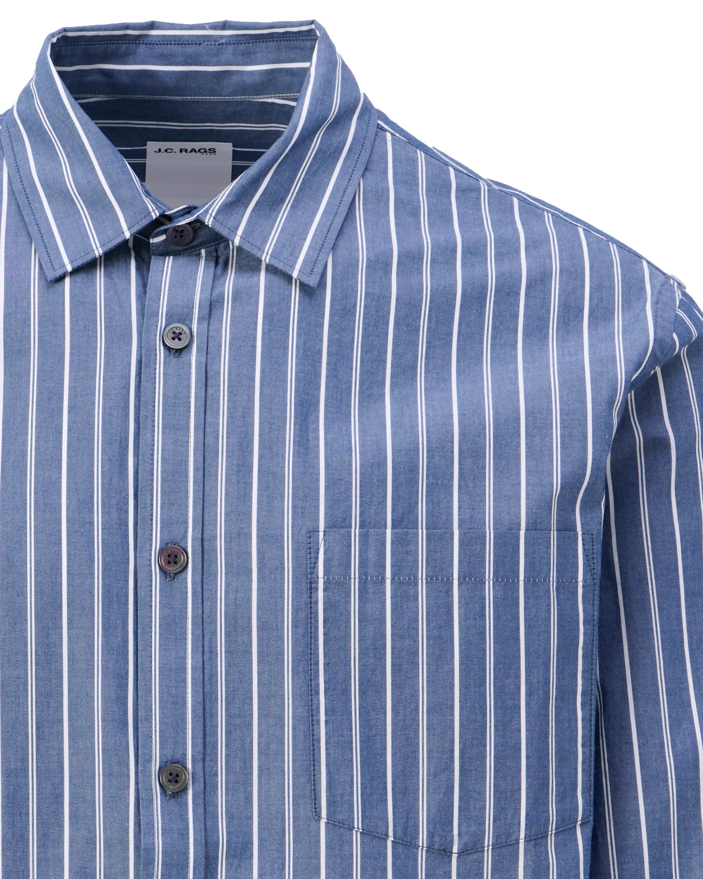 J.C. RAGS Casual Overhemd LM Sky Captain streep 107620-001-L