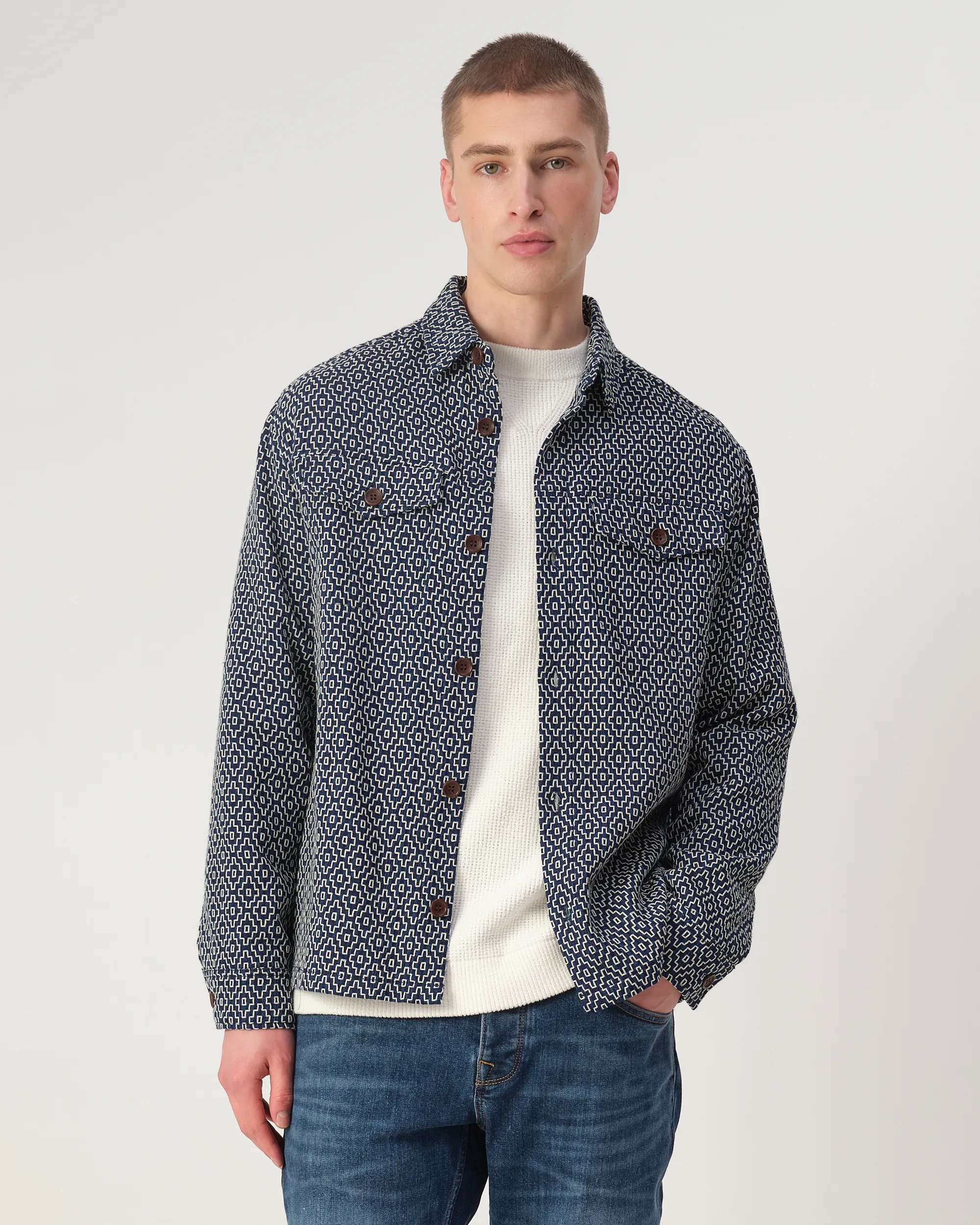 J.C. RAGS Rylee Jacquard Overshirt Sky Captain dessin 107629-001-L