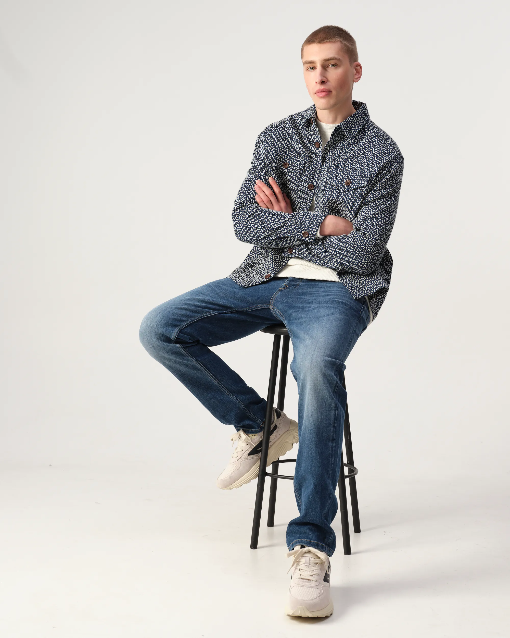 J.C. RAGS Rylee Jacquard Overshirt Sky Captain dessin 107629-001-L