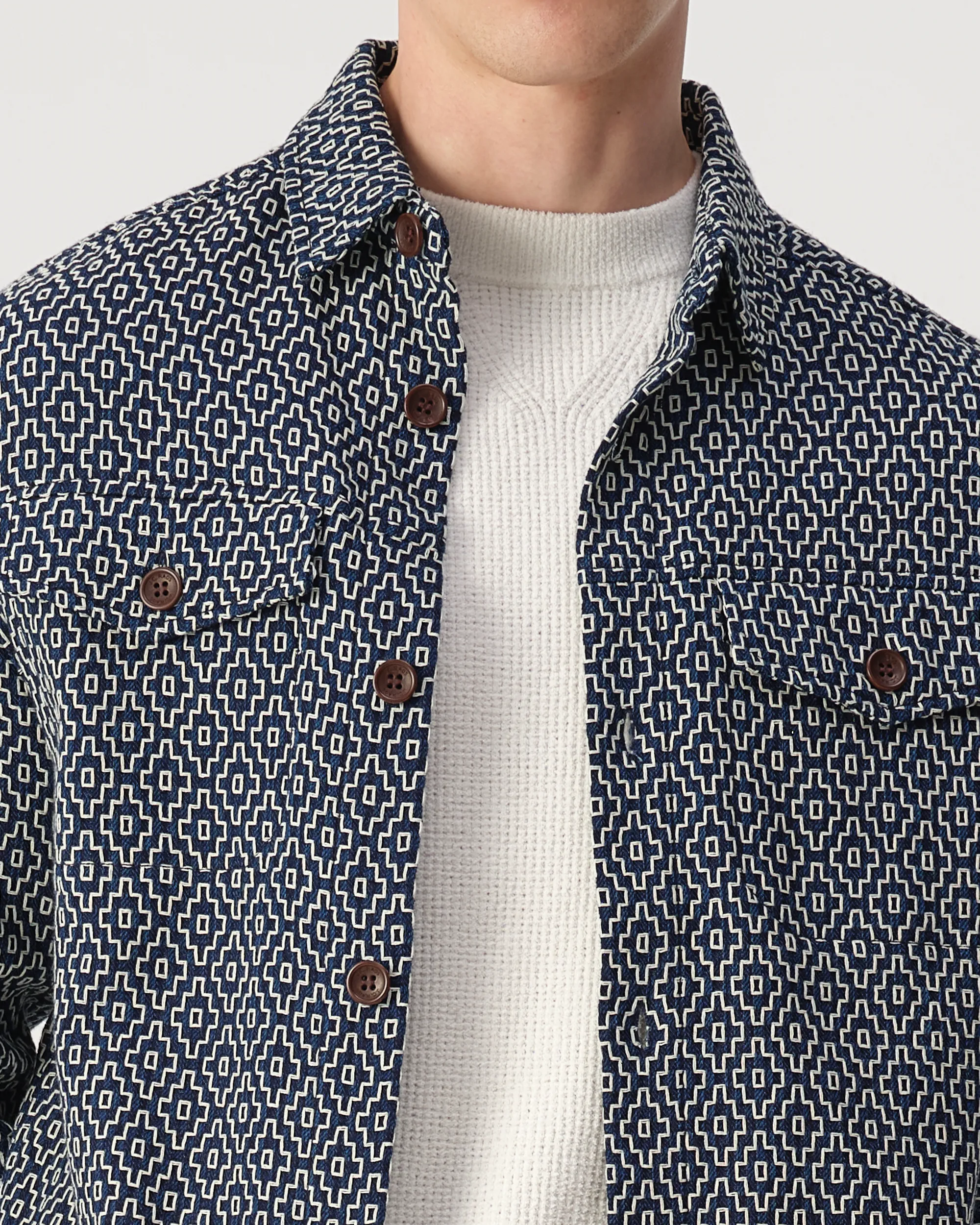J.C. RAGS Rylee Jacquard Overshirt Sky Captain dessin 107629-001-L