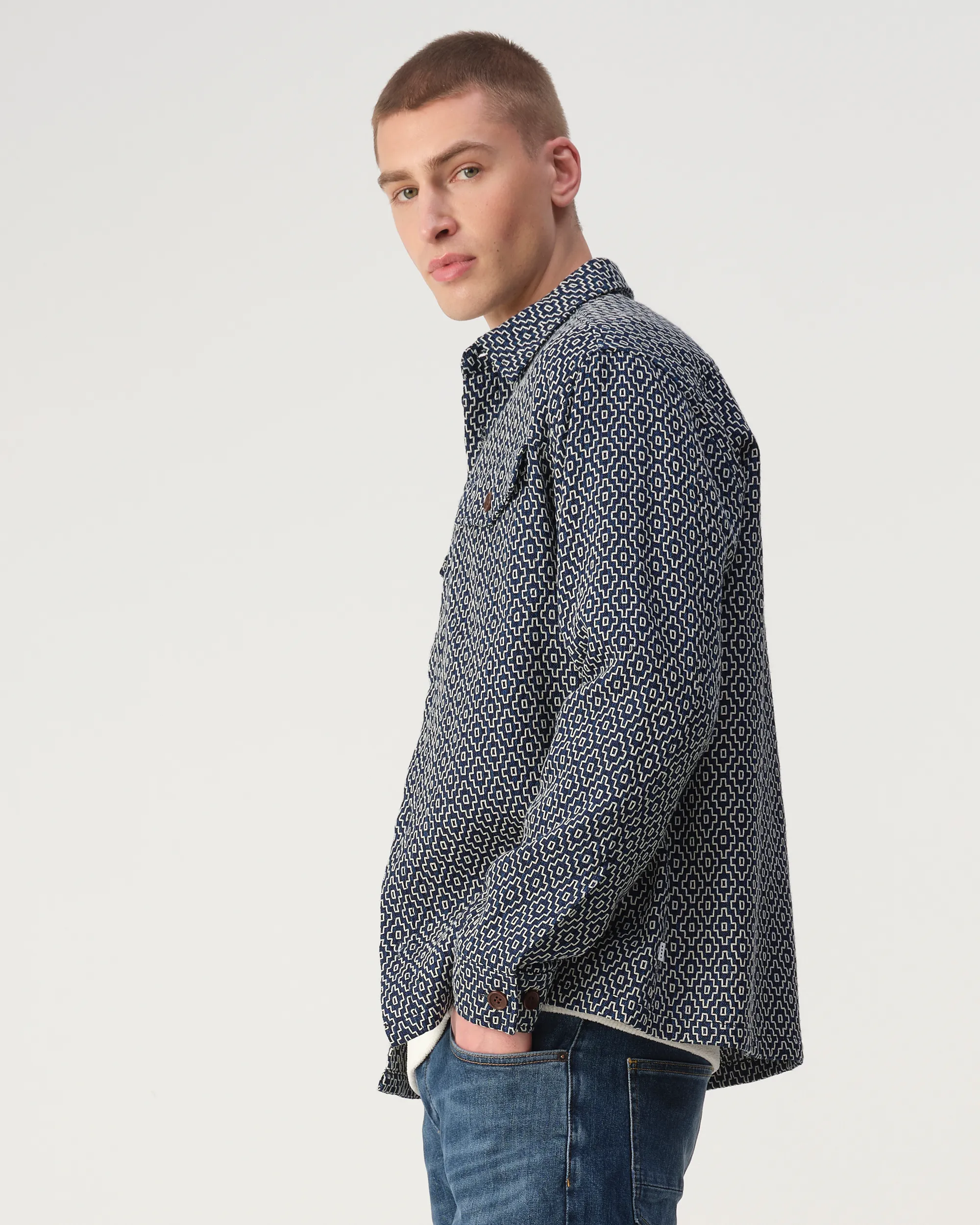 J.C. RAGS Rylee Jacquard Overshirt Sky Captain dessin 107629-001-L
