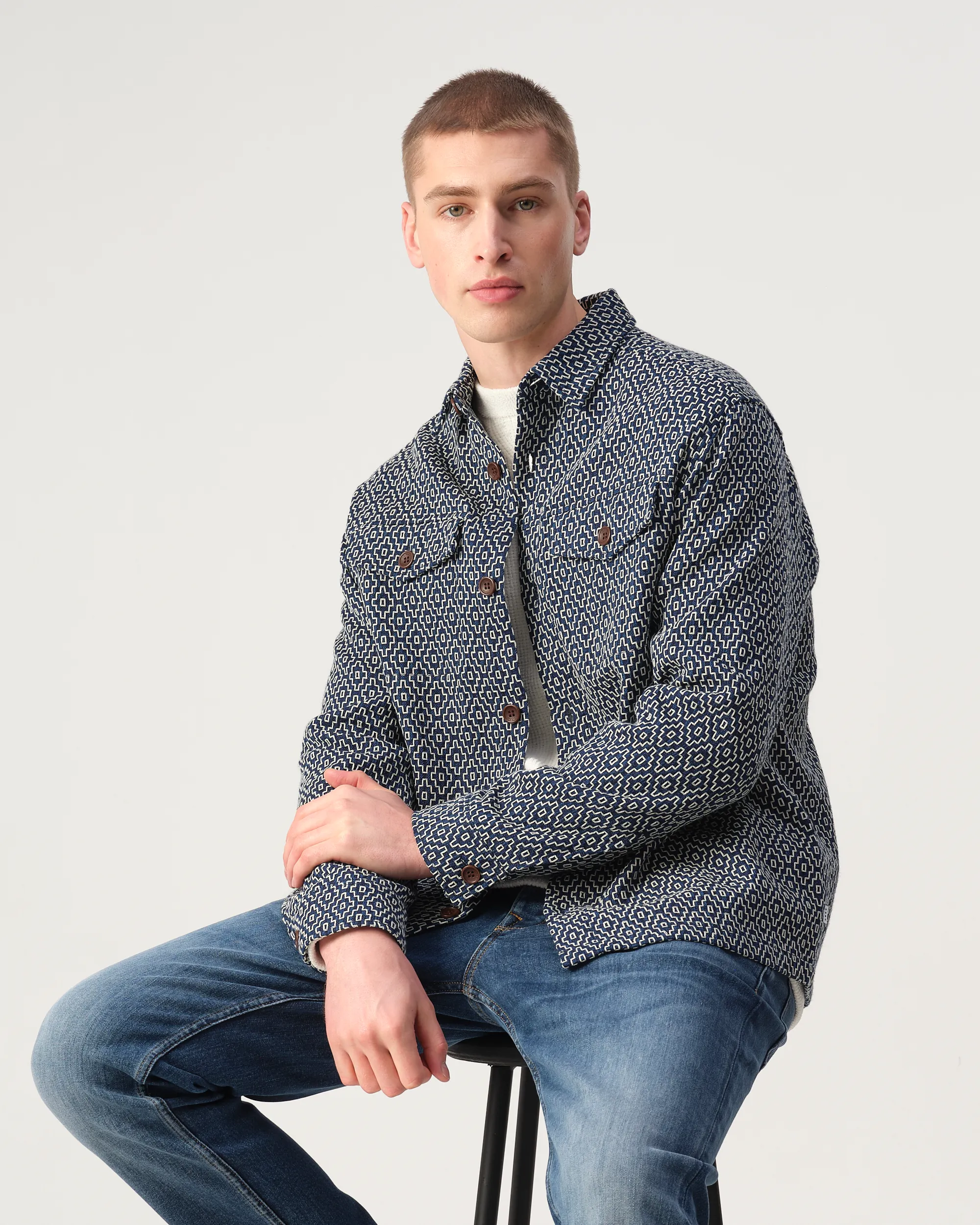J.C. RAGS Rylee Jacquard Overshirt Sky Captain dessin 107629-001-L