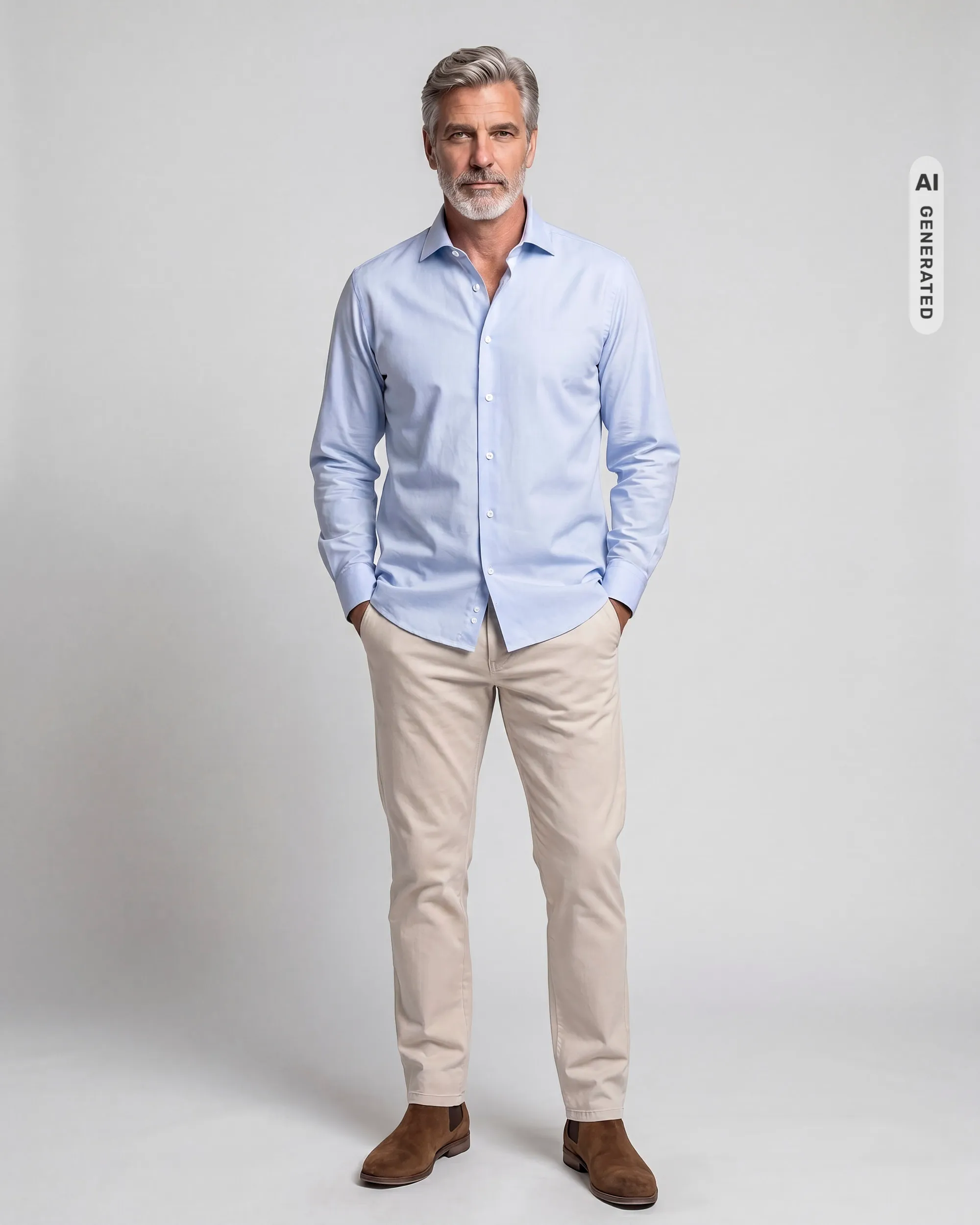 Campbell Casual Overhemd LM Chambray Blue 107638-002-L