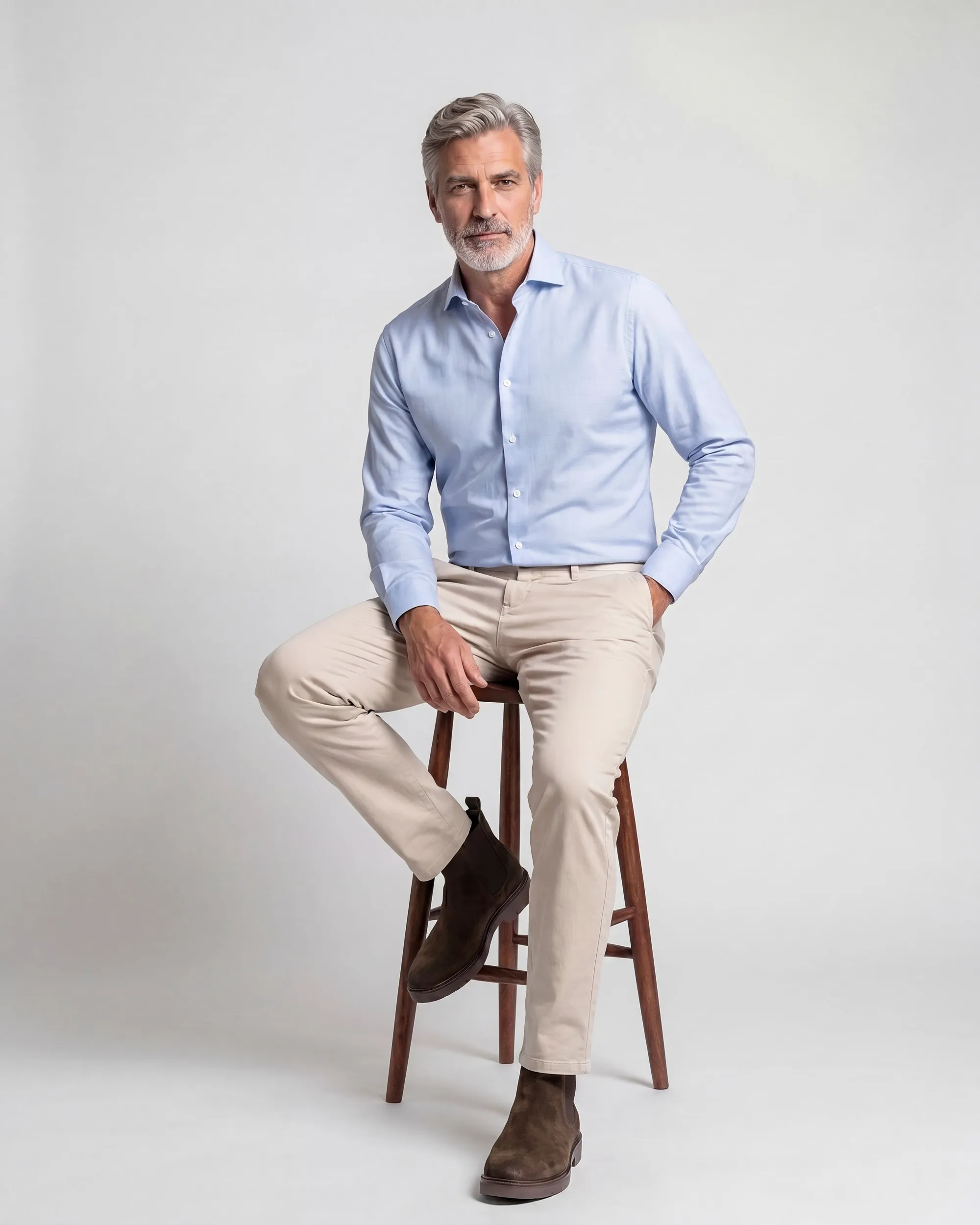 Campbell Casual Overhemd LM Chambray Blue 107638-002-L