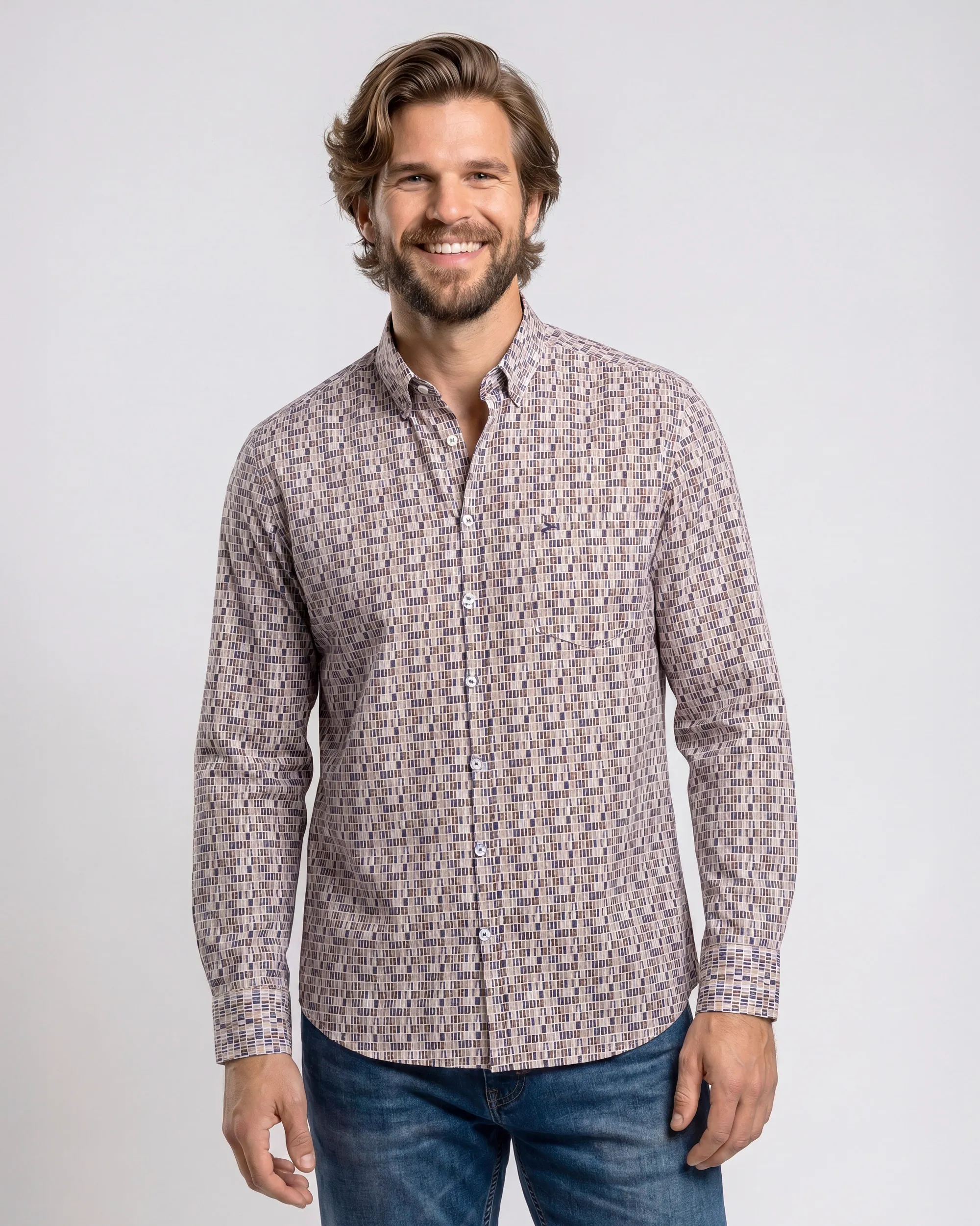 Campbell Casual Overhemd LM Coffee Bean brown 107639-001-L