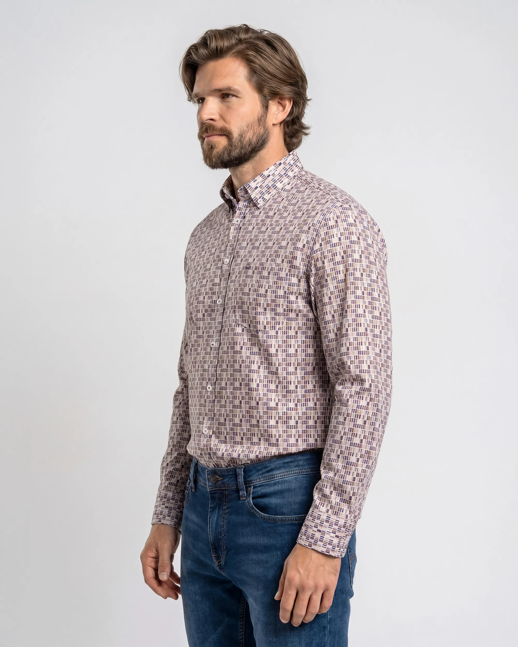 Campbell Casual Overhemd LM Coffee Bean brown 107639-001-L