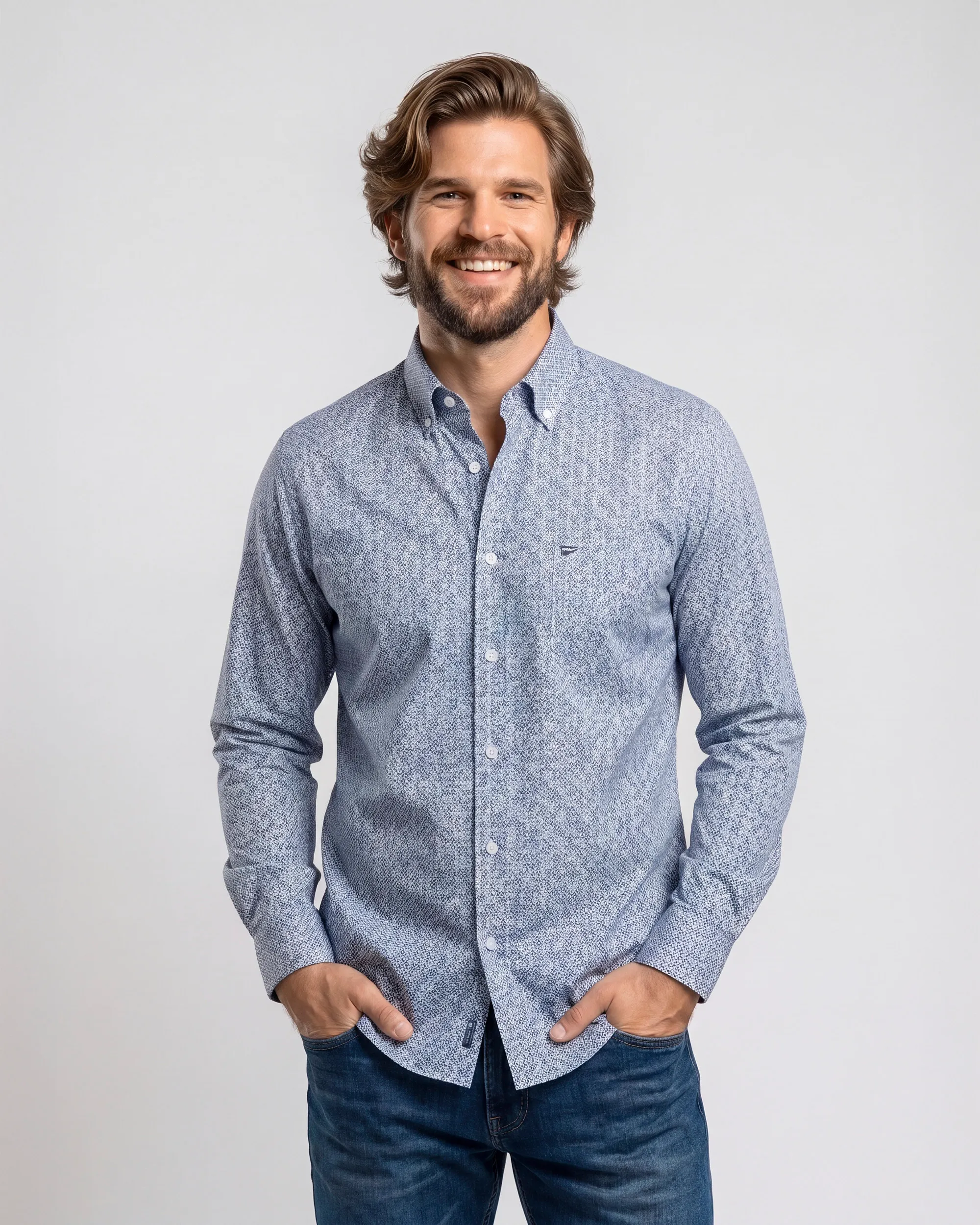 Campbell Casual Overhemd LM Ashley Blue 107641-002-L