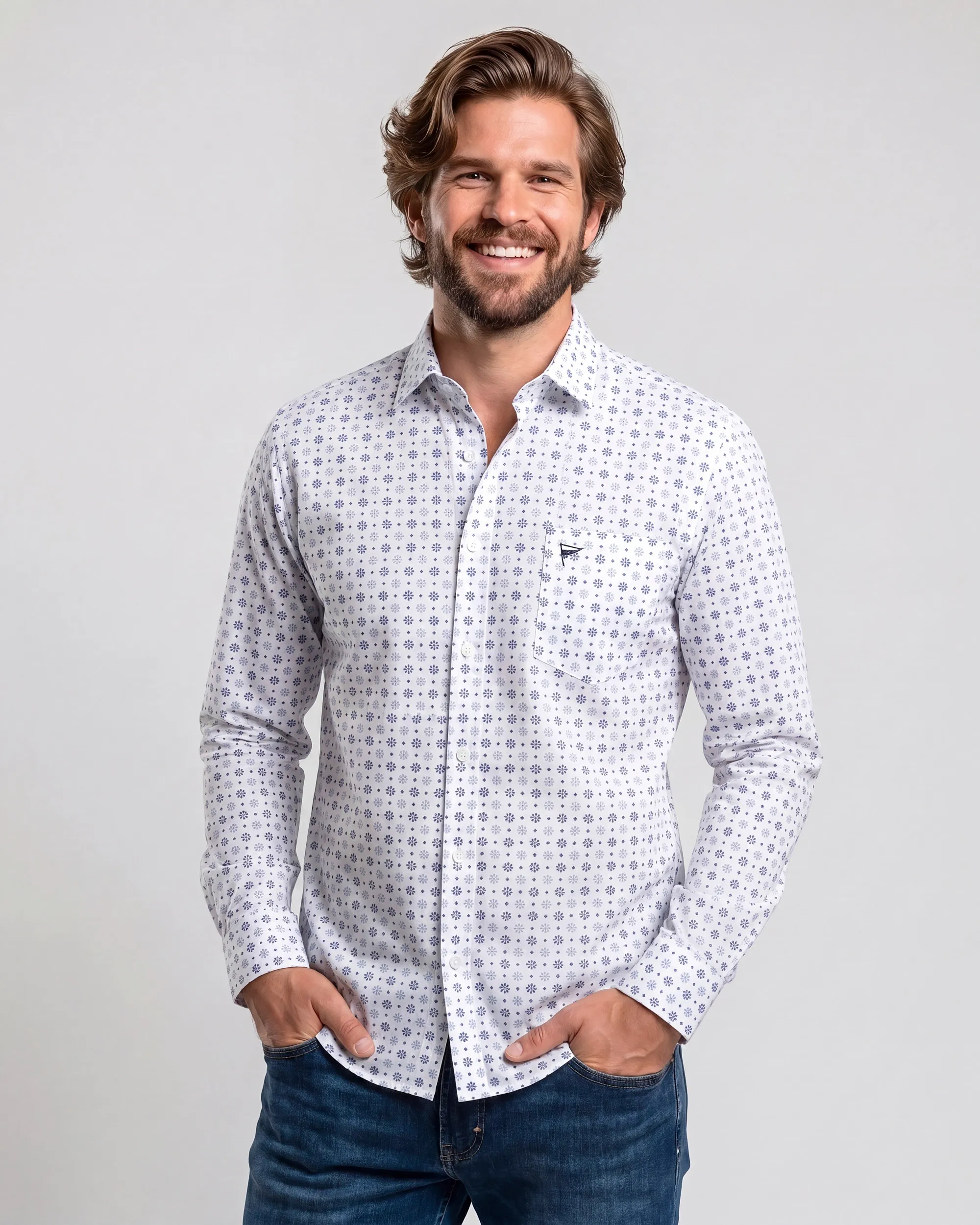 Campbell Casual Overhemd LM True Navy 107642-001-L