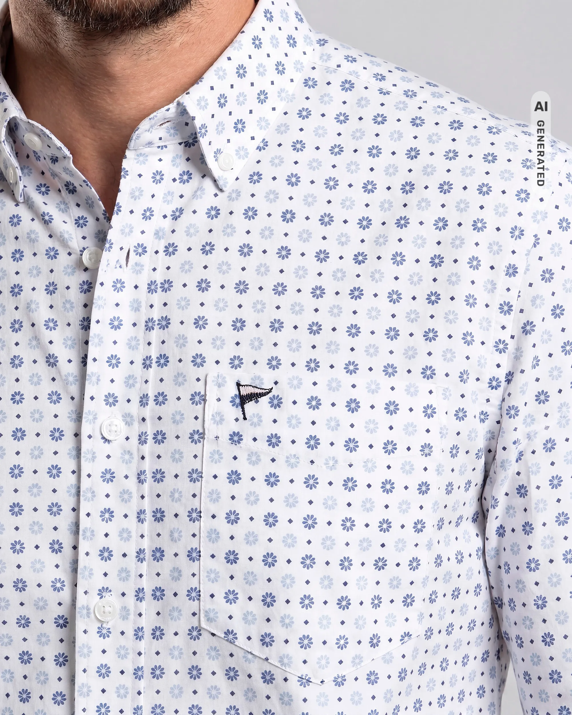 Campbell Casual Overhemd LM True Navy 107642-001-L