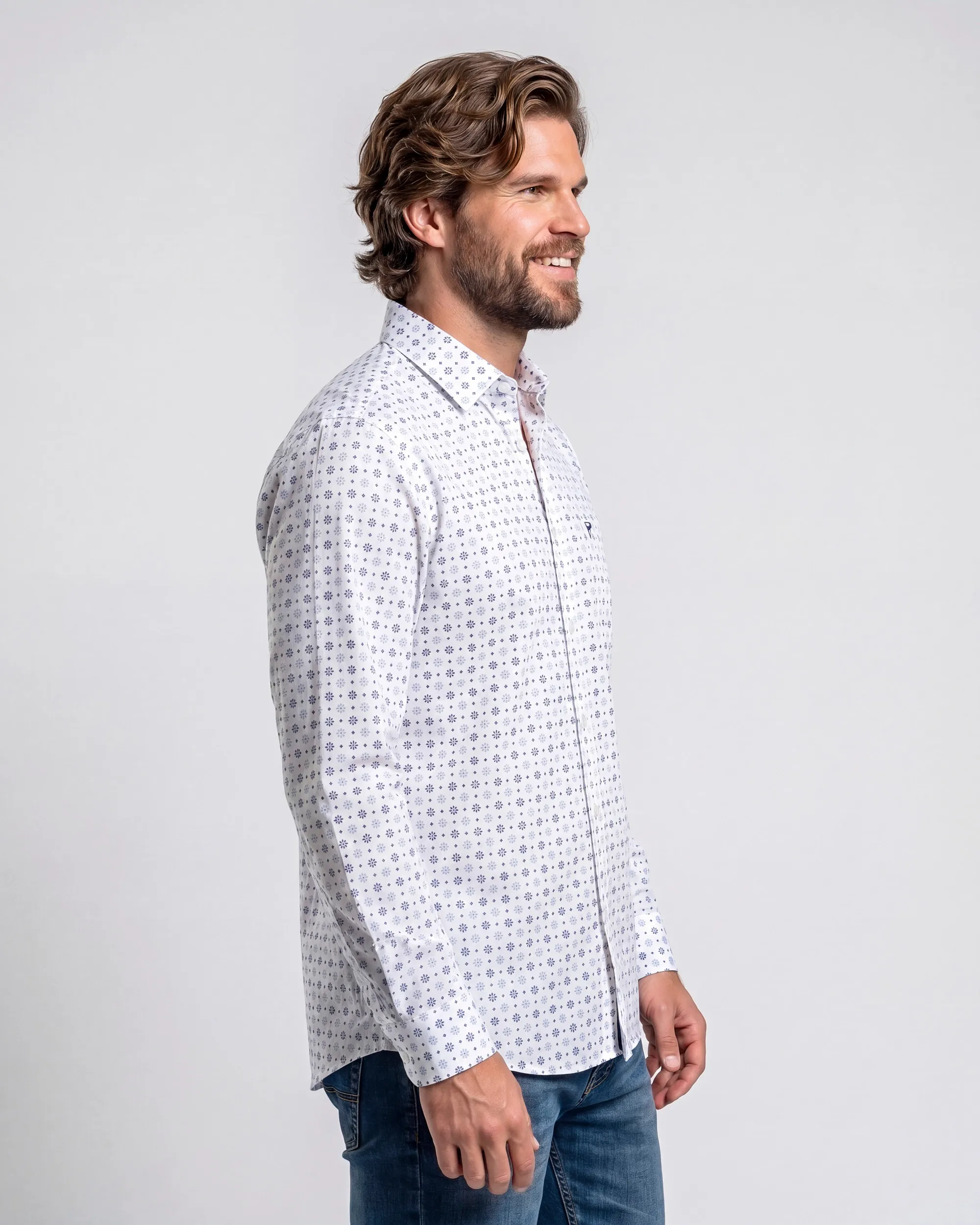 Campbell Casual Overhemd LM True Navy 107642-001-L