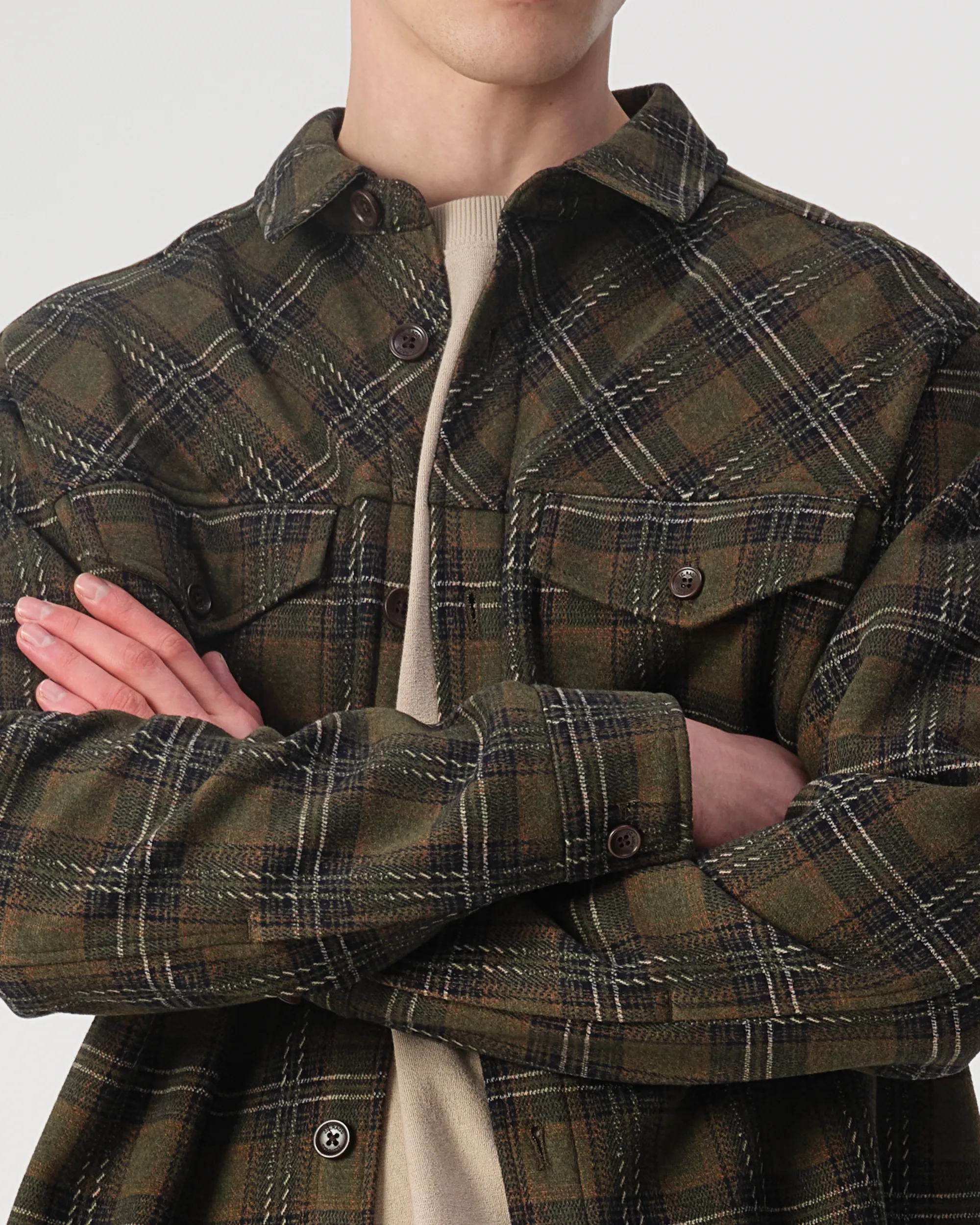 J.C. RAGS Rylee Overshirt Duffel bag green big check 107648-002-L