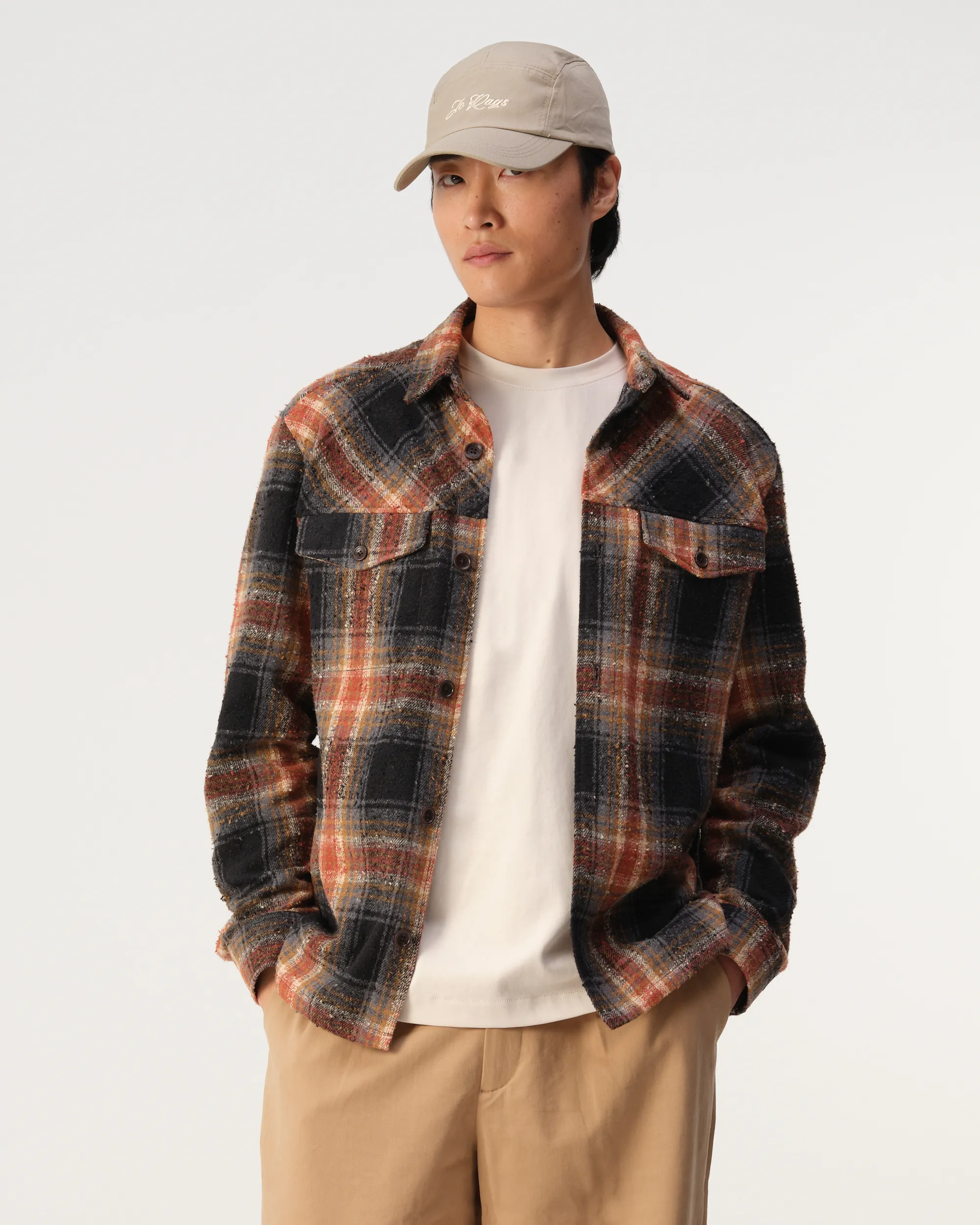 J.C. RAGS Overshirt Bruin grote ruit 107649-001-L