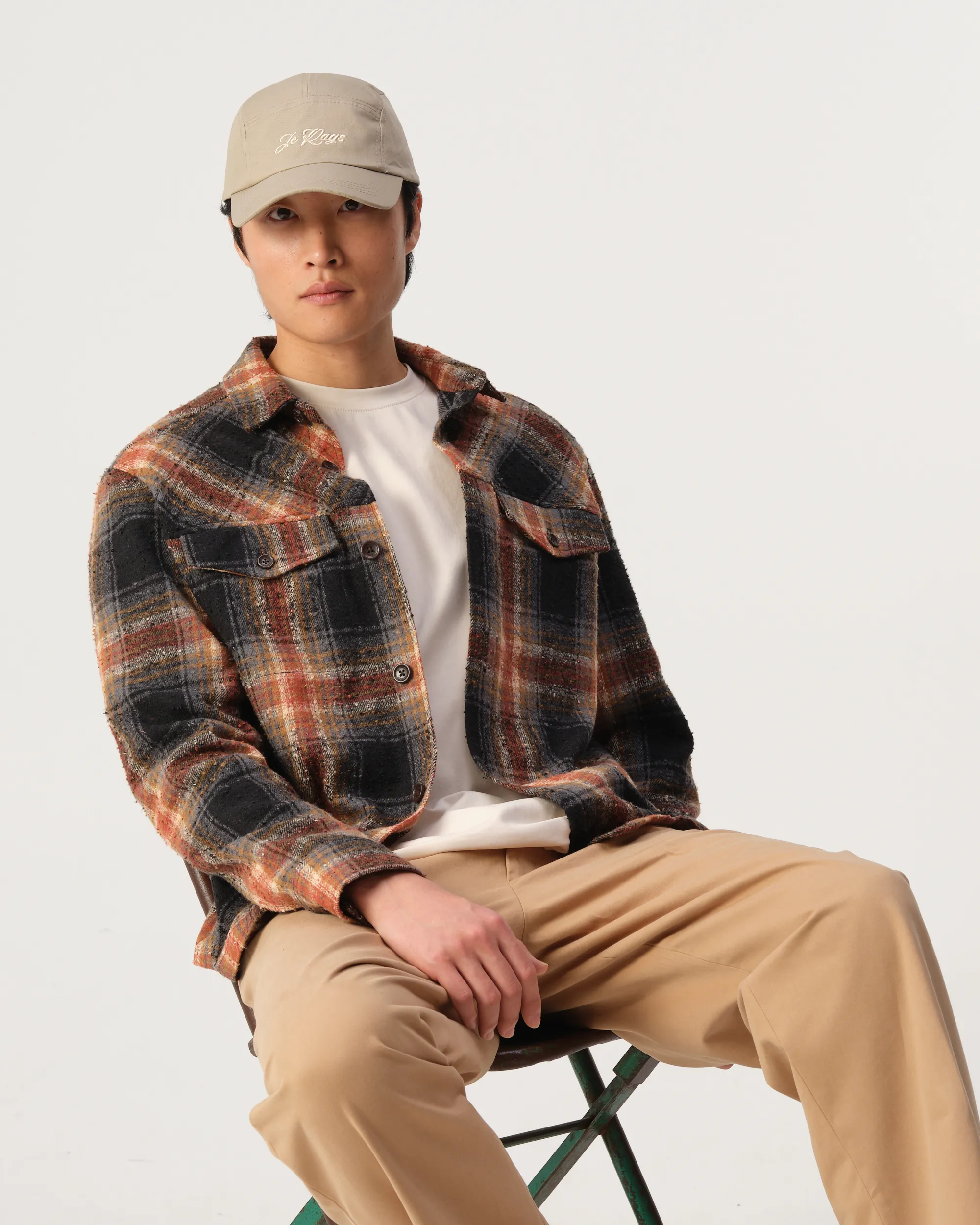 J.C. RAGS Overshirt Bruin grote ruit 107649-001-L