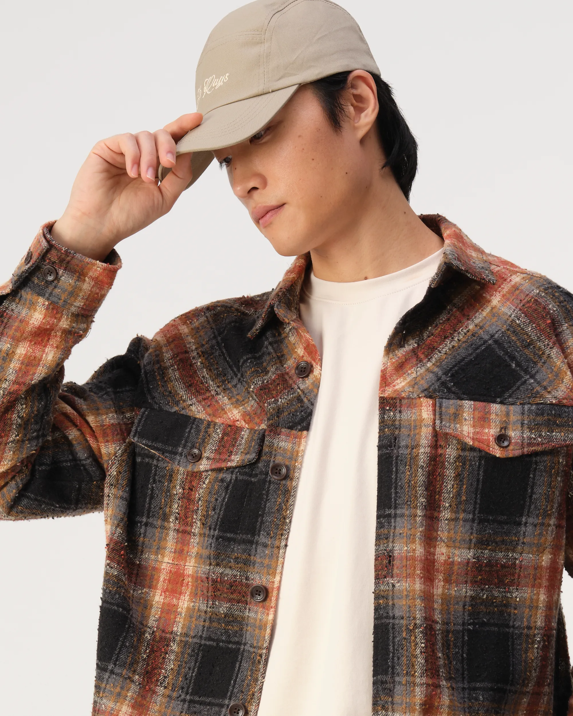 J.C. RAGS Overshirt Bruin grote ruit 107649-001-L