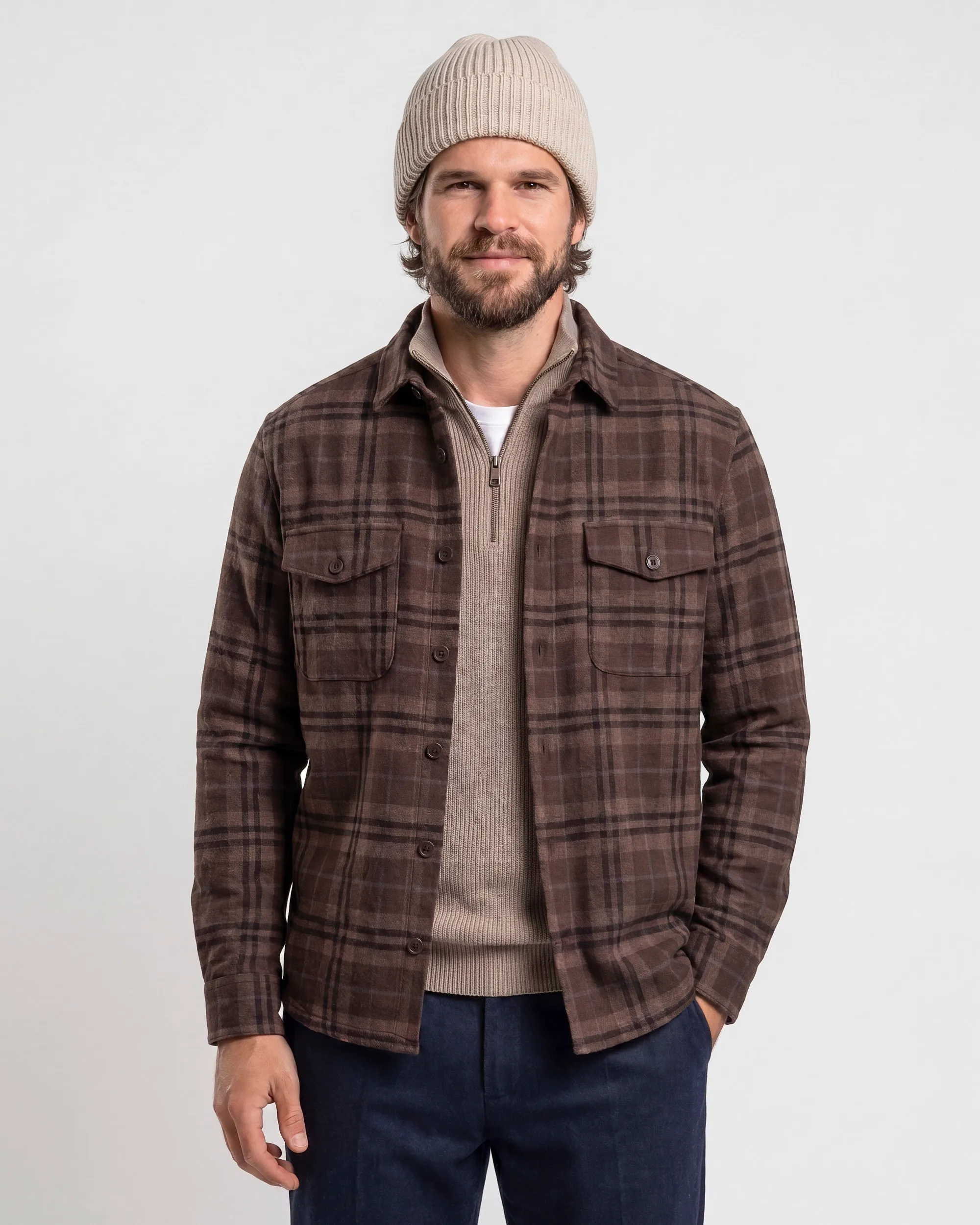 Campbell Overshirt Walker Coffee Bean brown big check 107653-001-L
