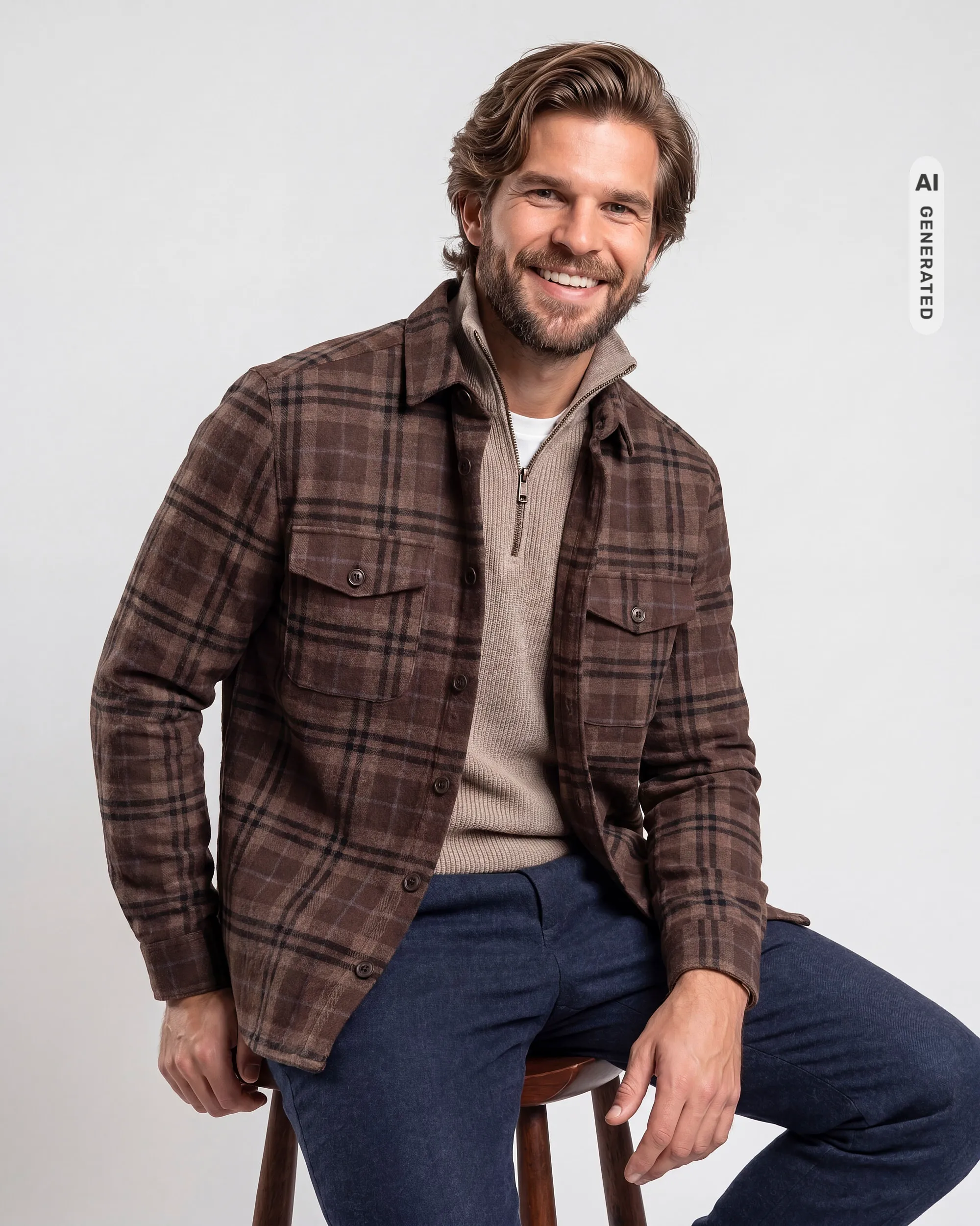 Campbell Overshirt Walker Coffee Bean brown big check 107653-001-L
