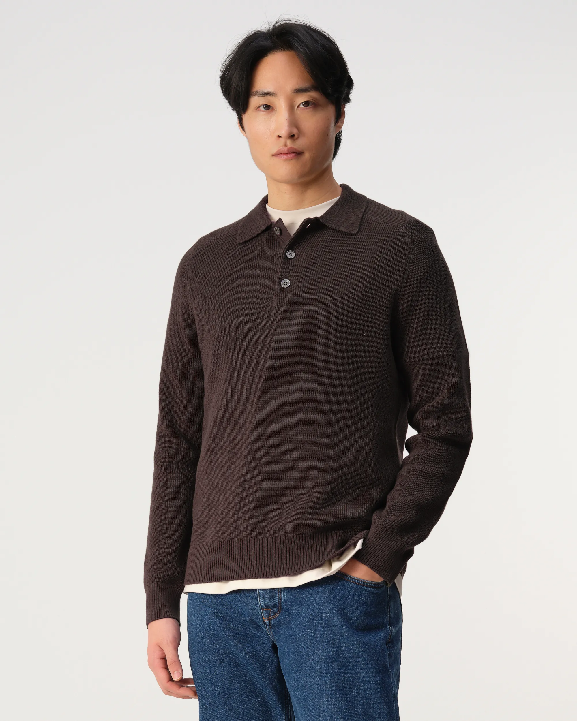 J.C. RAGS Polo Ewald Lange mouw Mole dark brown 107880-005-L