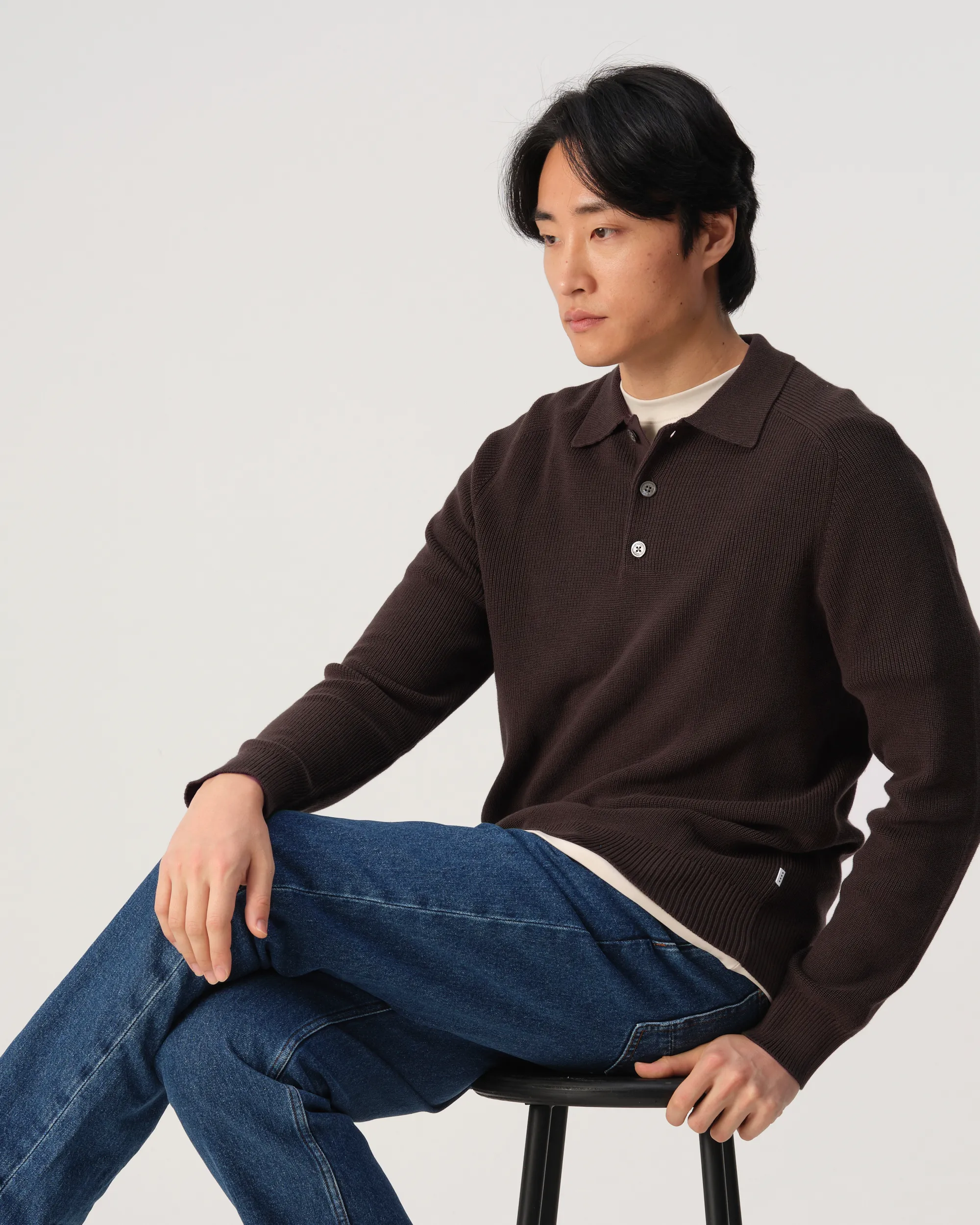 J.C. RAGS Polo Ewald Lange mouw Mole dark brown 107880-005-L
