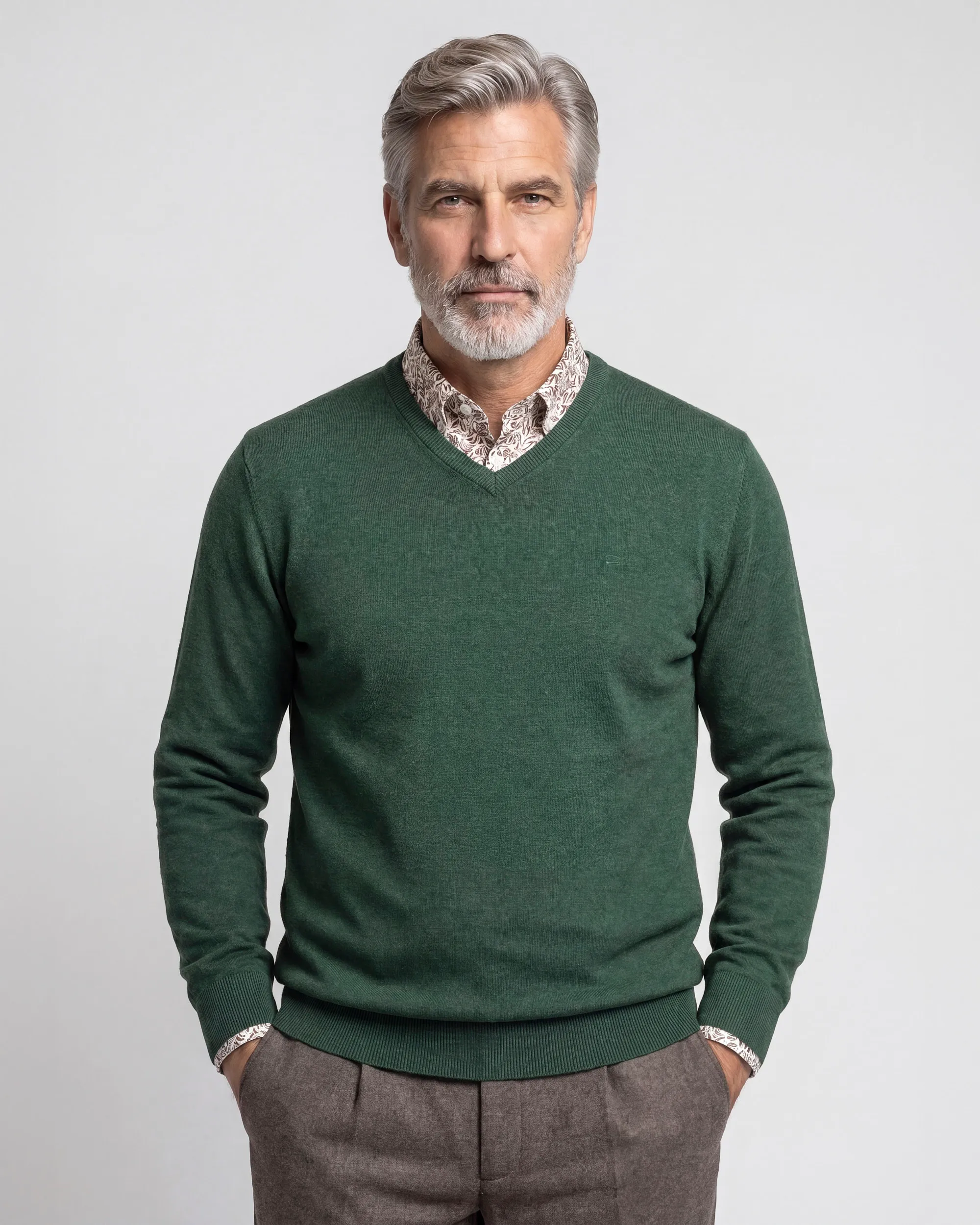 Campbell Trui V-hals London Douglas Fir dark green melange 107886-004-L