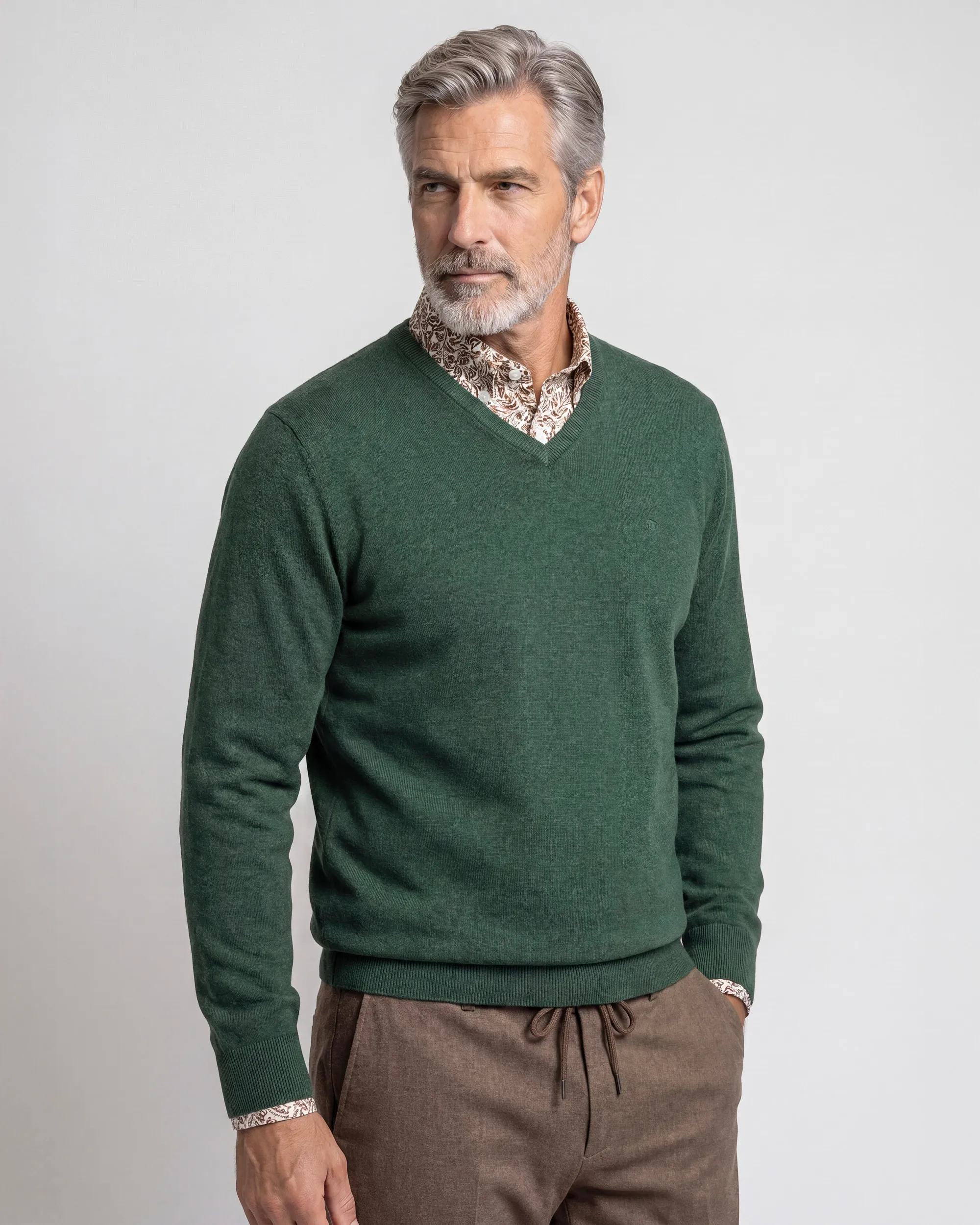 Campbell Trui V-hals London Douglas Fir dark green melange 107886-004-L