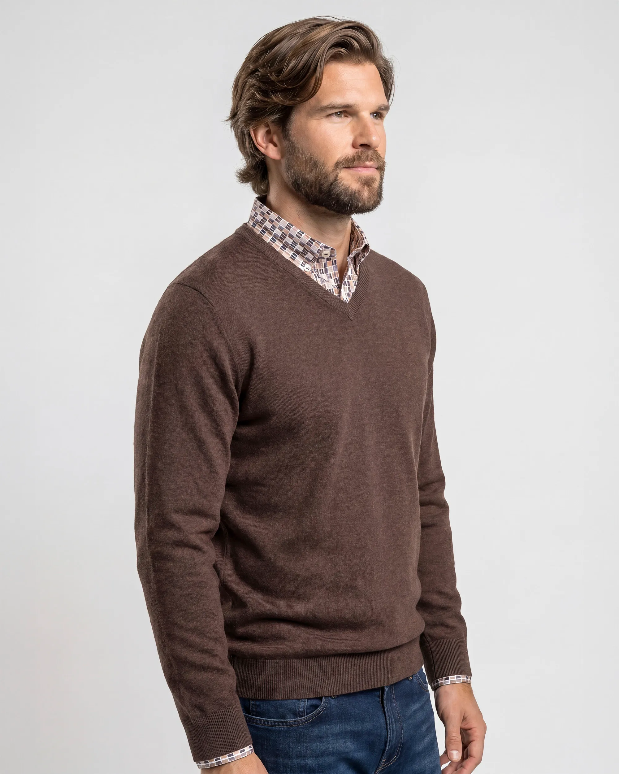 Campbell Trui V-hals London Coffee Bean brown melange 107886-006-L