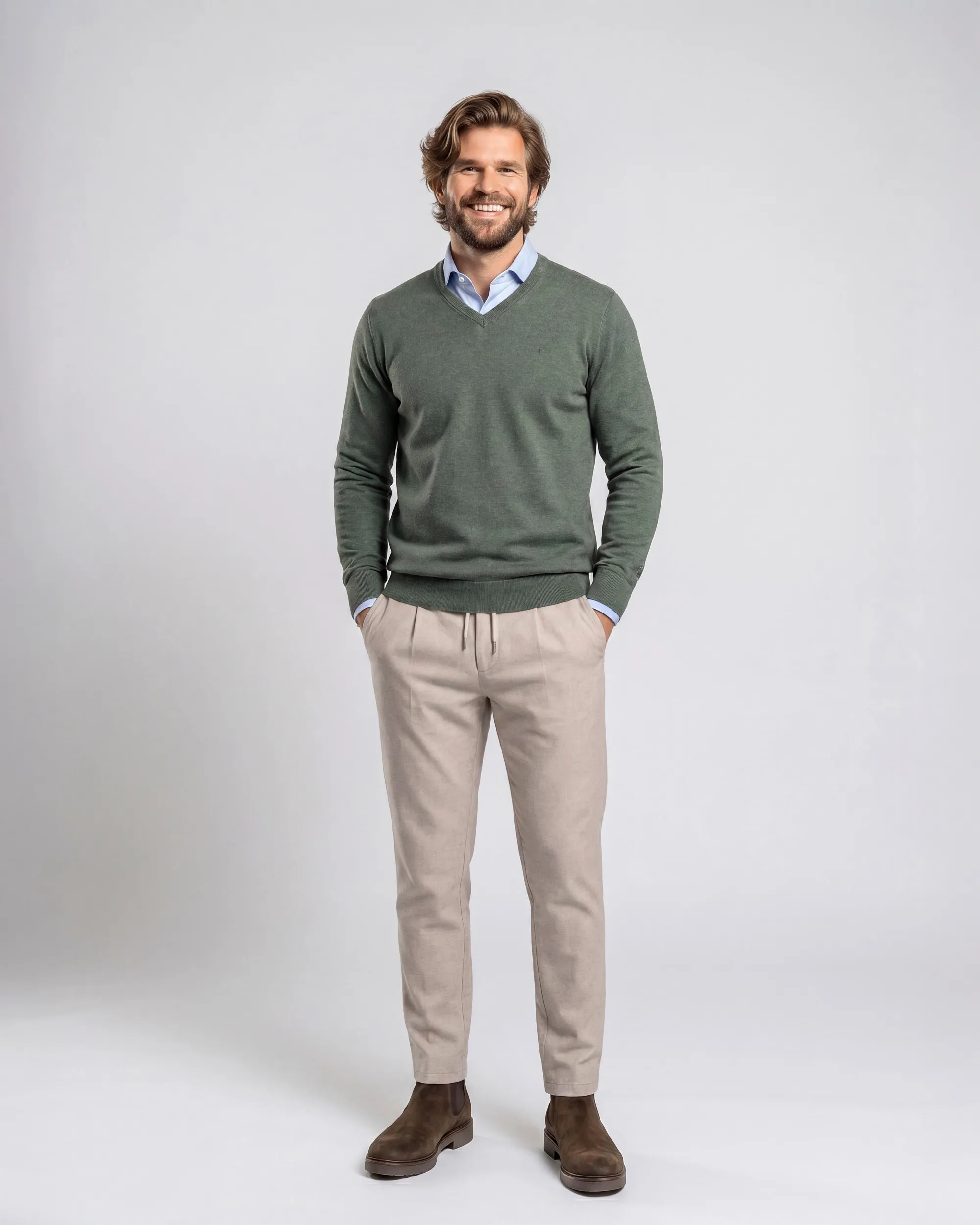 Campbell Trui V-hals London Duck green melange 107886-007-L