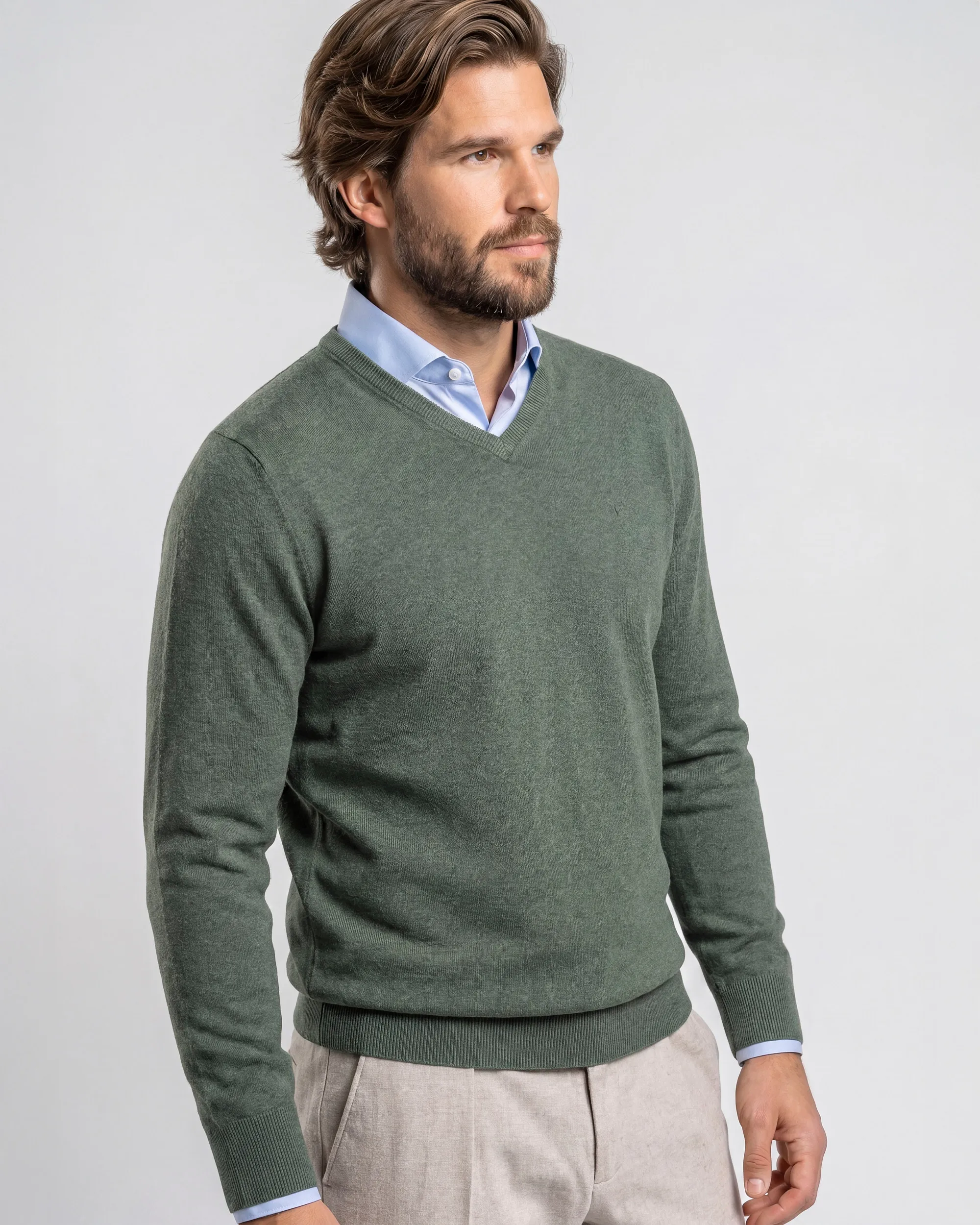Campbell Trui V-hals London Duck green melange 107886-007-L