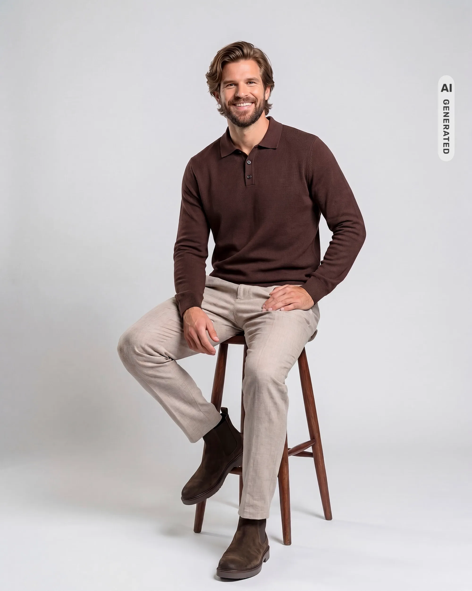 Campbell Polo lange mouw Percy Coffee Bean brown melange 107891-004-L
