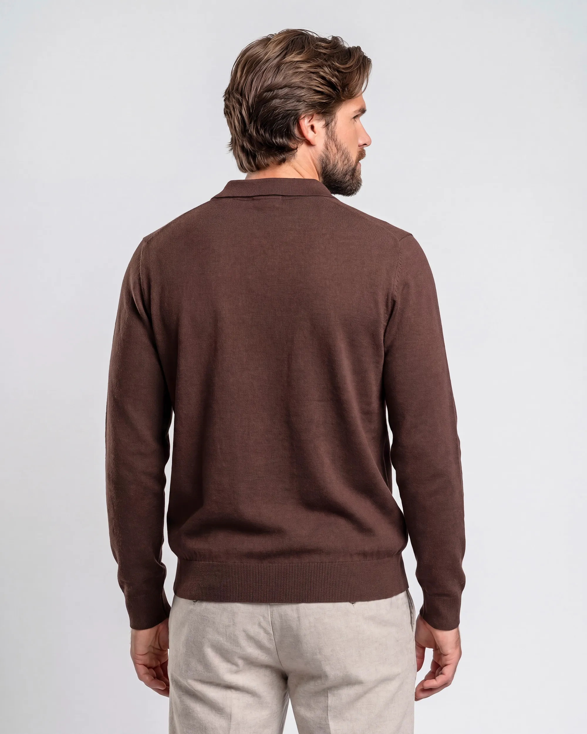 Campbell Polo lange mouw Percy Coffee Bean brown melange 107891-004-L