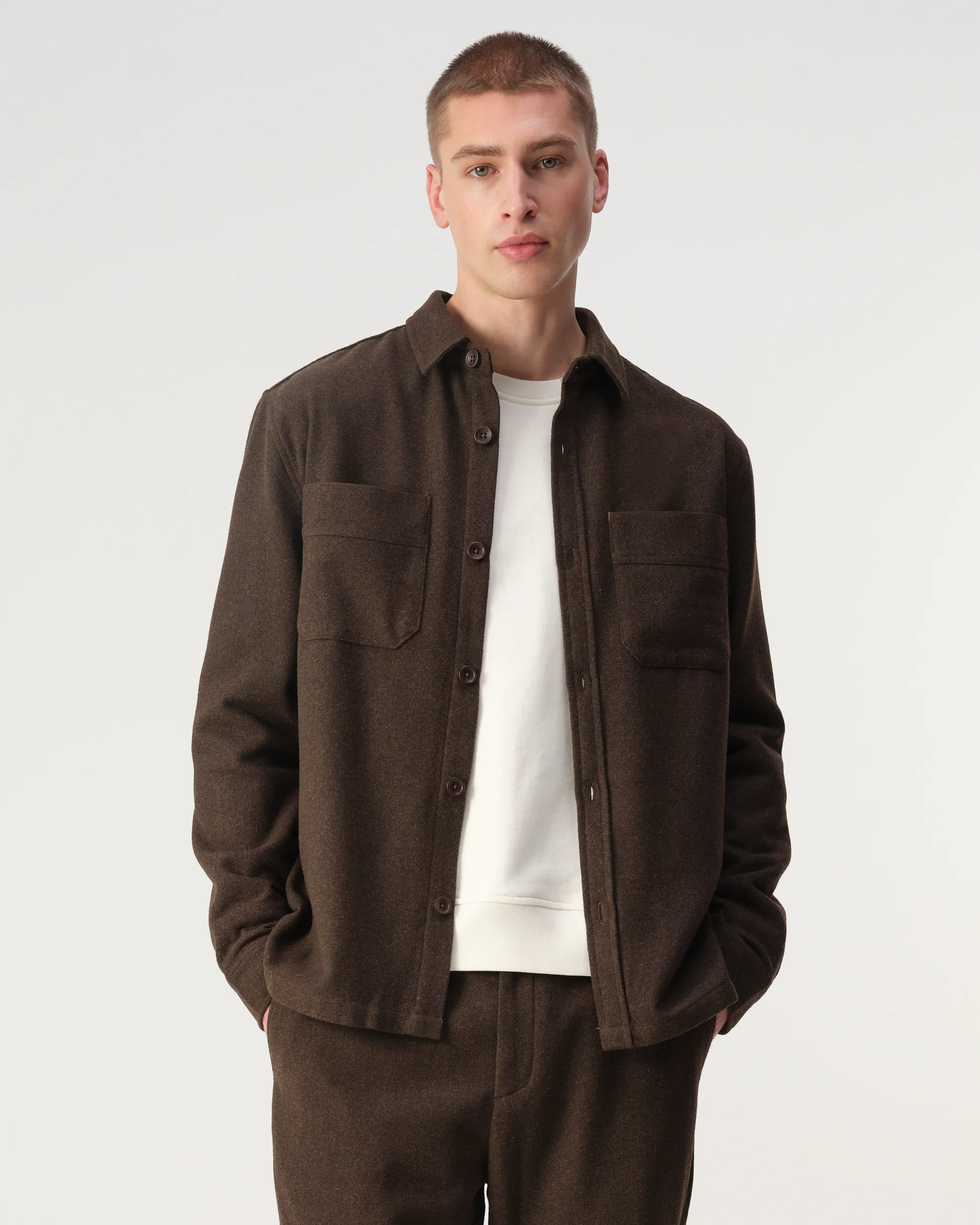 J.C. RAGS Ace Wool Overshirt Brown melange 108436-001-L